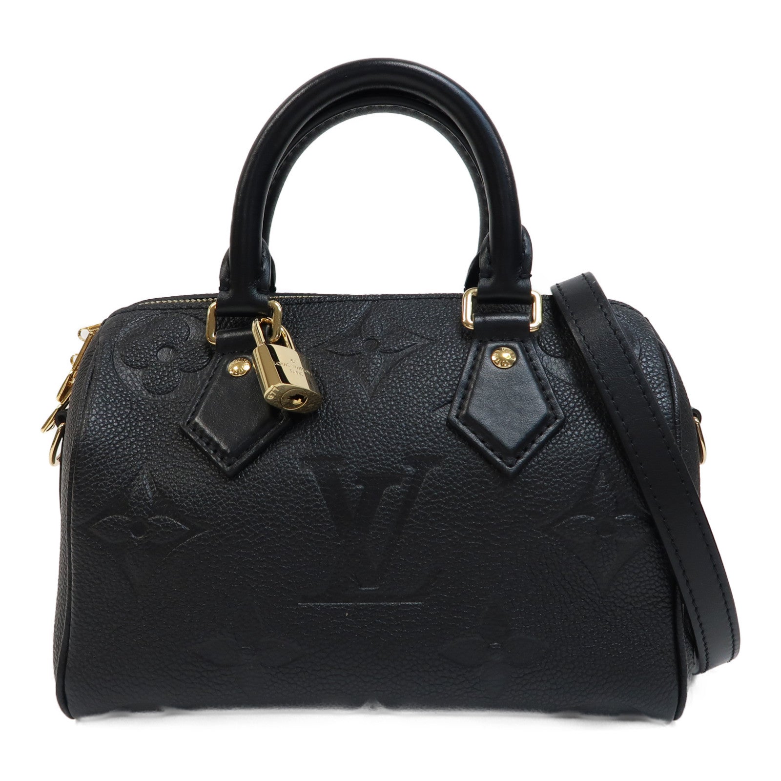 LOUIS VUITTON Monogram Empreinte Speedy Bandouliere 20金扣手挽肩背兩用袋黑色