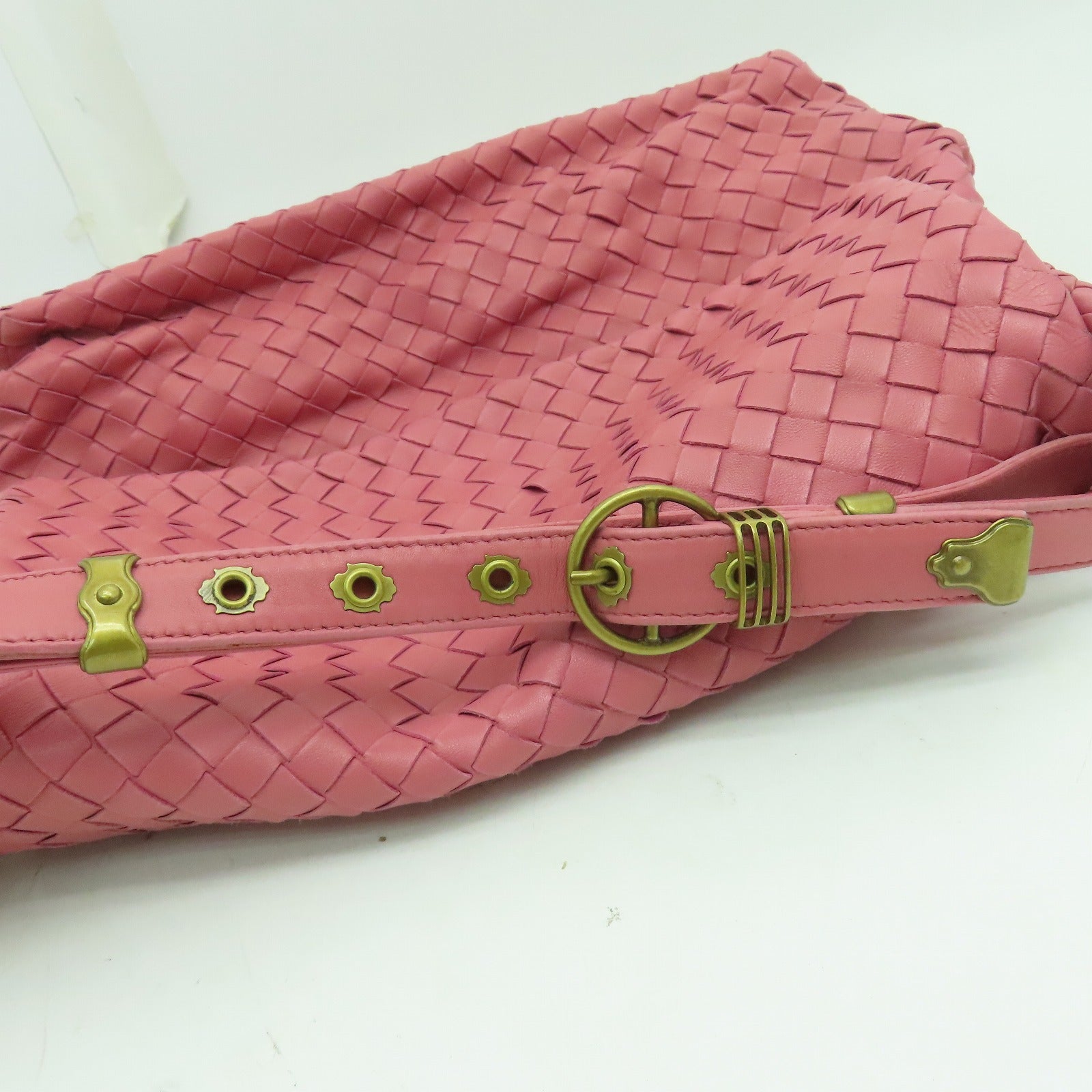 BOTTEGA VENETA 織紋皮革Shoulder Bag金扣肩背袋粉紅色