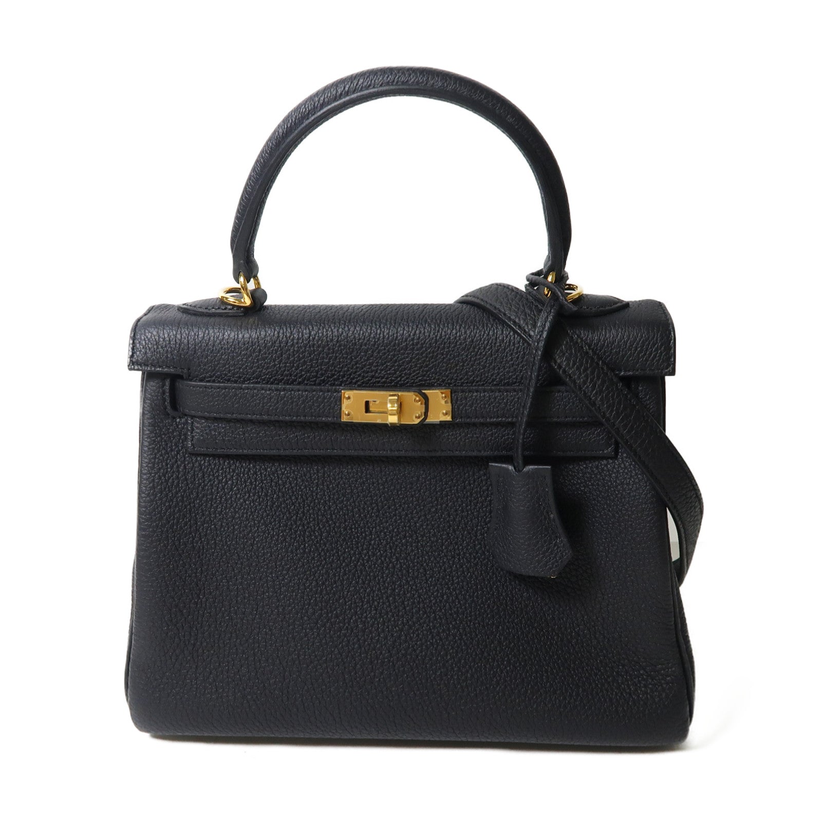 HERMES 【激減優惠】Togo皮革Kelly 25金釦手挽肩背兩用袋黑色