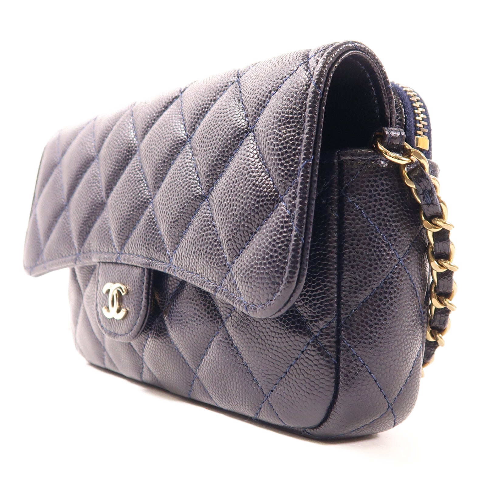 CHANEL 【激減優惠】牛皮皮革CF Phone Holder With Chain金釦鏈帶肩背袋