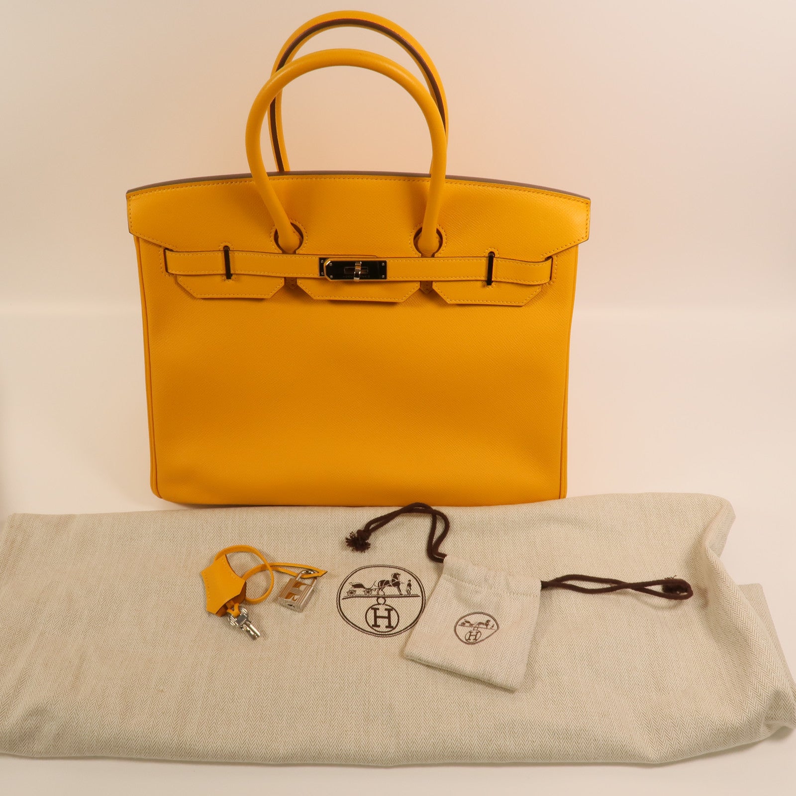 HERMES Epsom皮革Birkin 35銀扣手挽袋Jaune Ambre