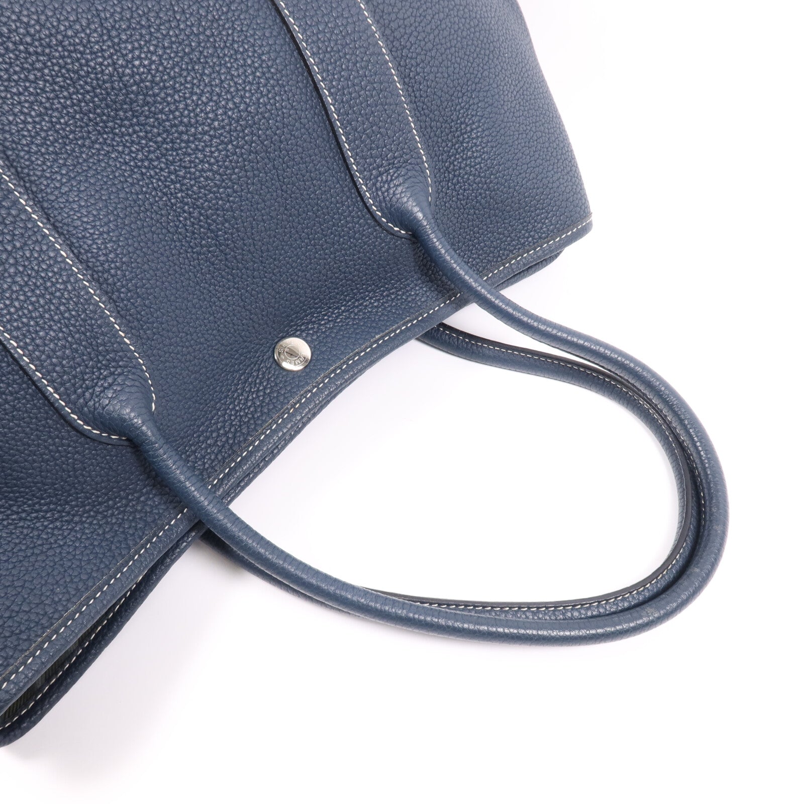 HERMES Negonda皮革Garden Party PM銀扣手挽袋Bleu de Prusse