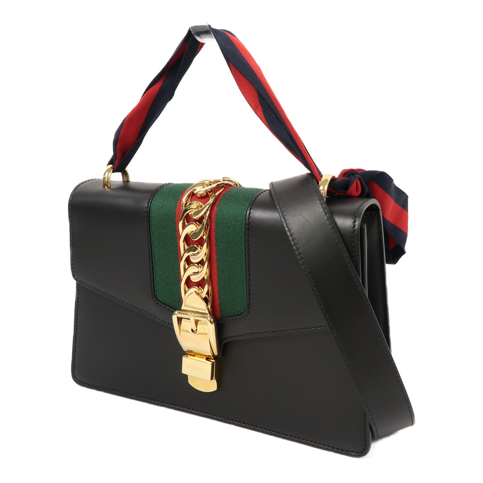 GUCCI 牛皮皮革Sylvie Small Shoulder Bag金扣黑色