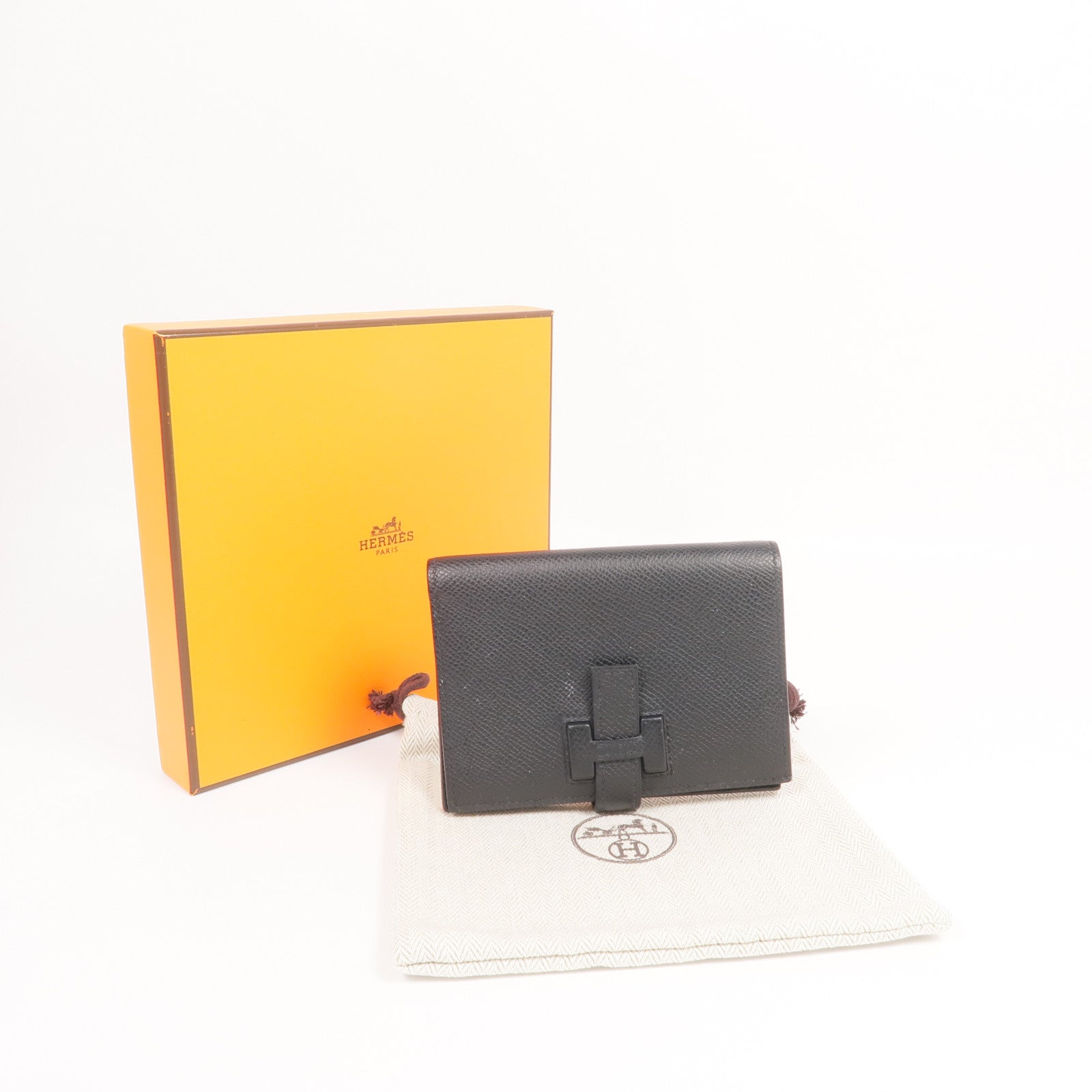 HERMES Epsom皮革New H Passant Compact Wallet銀扣錢包Noir