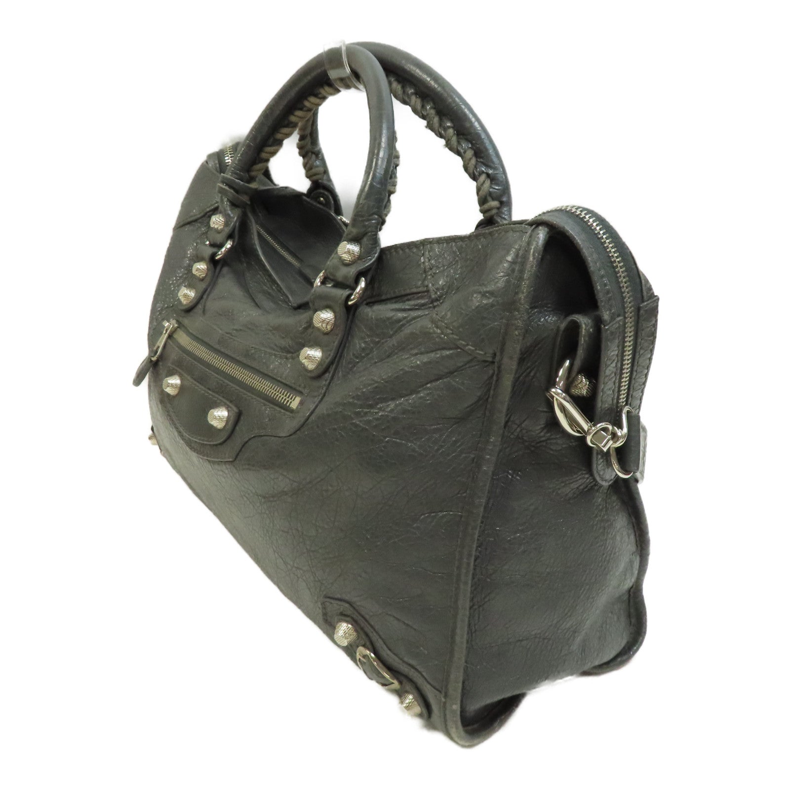 BALENCIAGA 牛皮皮革Giant City Bag銀扣手挽肩背兩用袋灰色
