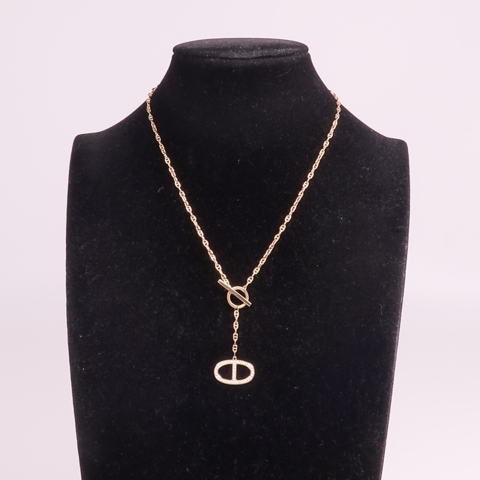 HERMES 18K玫瑰金Chaine d'ancre Contour Pendant鑽石項鍊