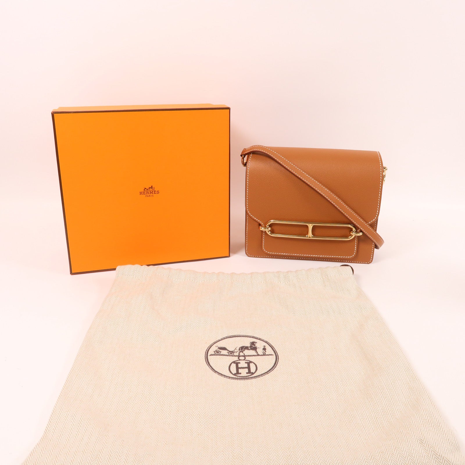 HERMES Evercolor皮革Mini Roulis金扣肩背袋金色
