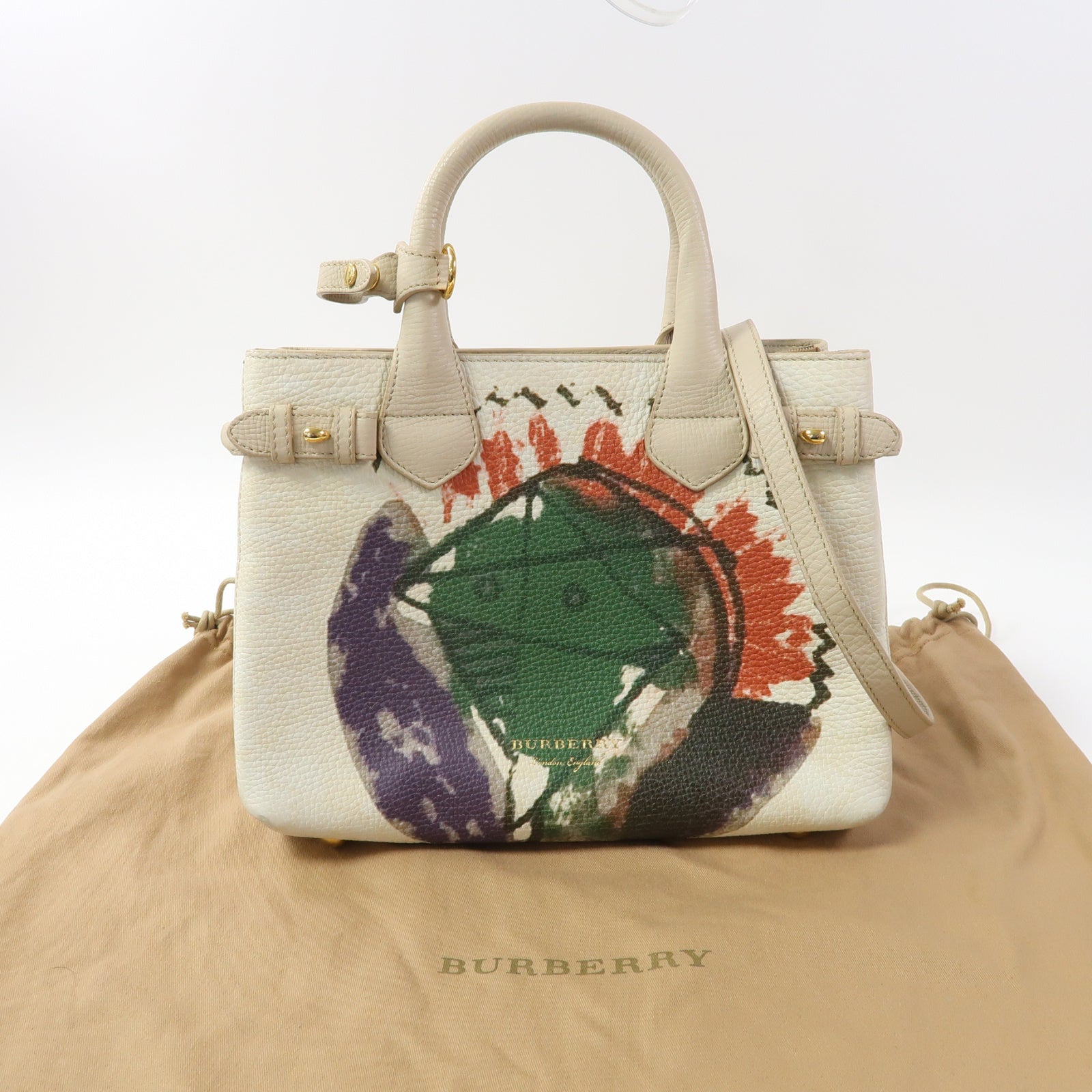 BURBERRY 牛皮皮革Shoulder Bag金扣手挽肩背兩用袋白色