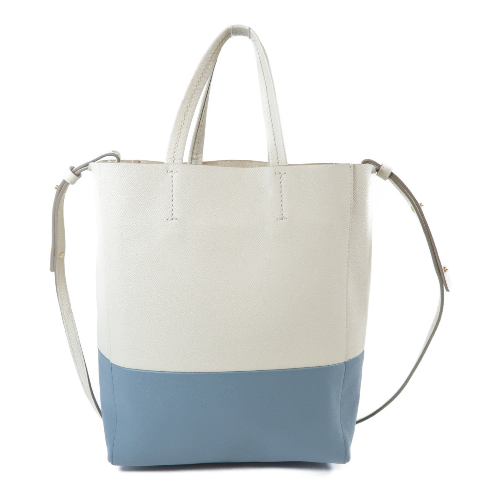 CELINE **【激減優惠】牛皮皮革Cabas 2 Way Shoulder Bag金扣手挽肩背兩用袋白色/藍色