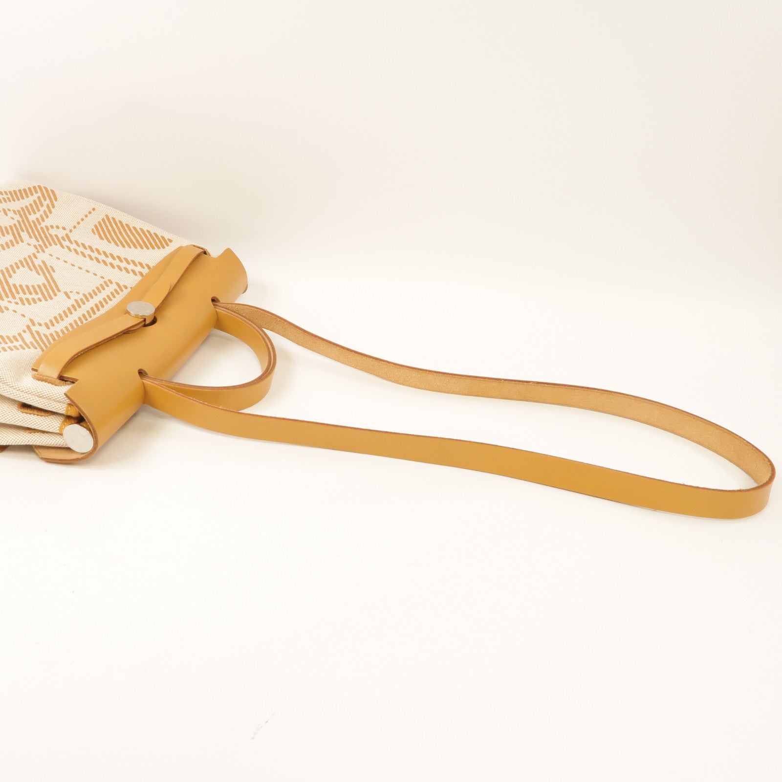 HERMES 帆布Herbag PM銀扣手挽肩背兩用袋米色/焦糖色