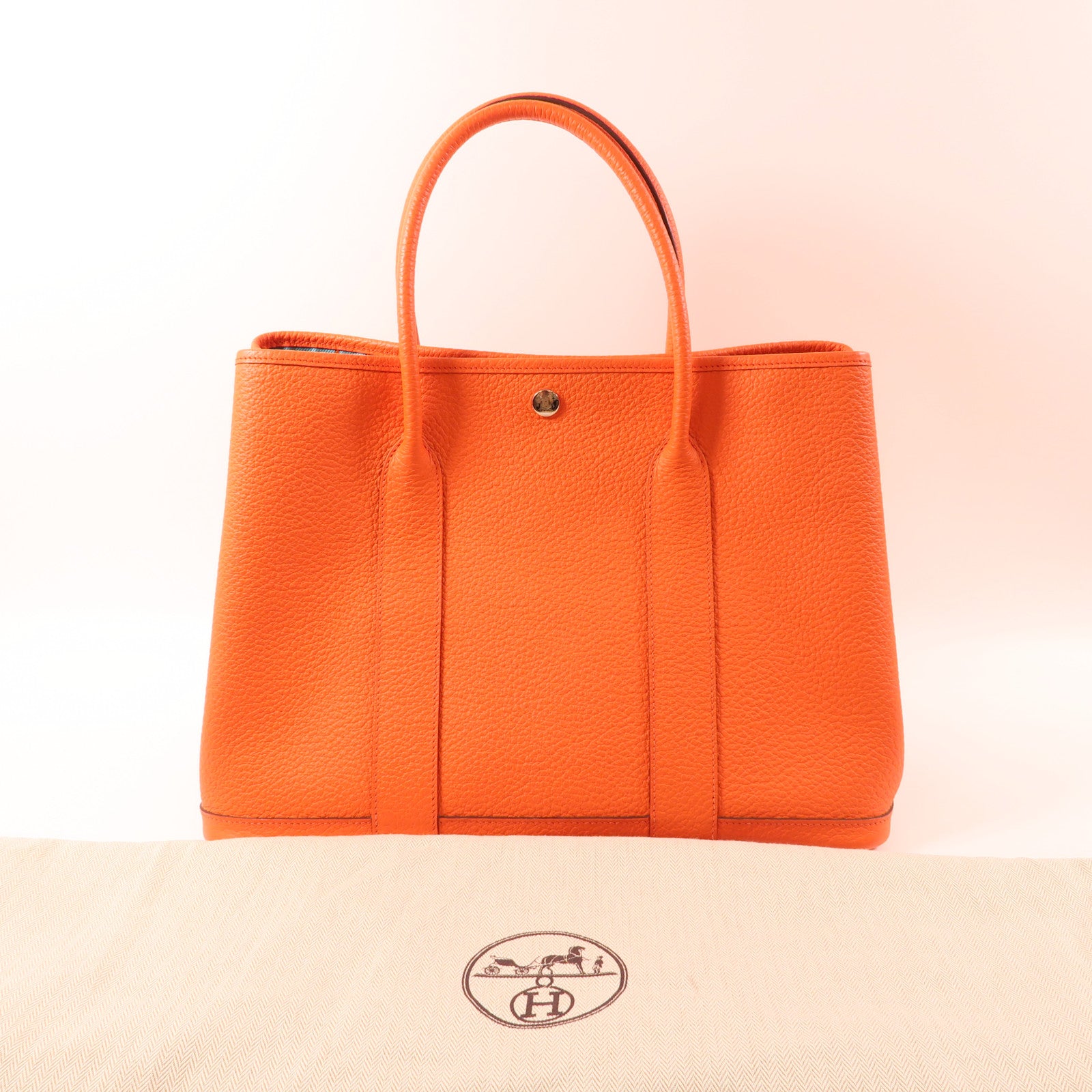 HERMES Negonda皮革Garden Party PM銀扣手挽袋Orange/橙色