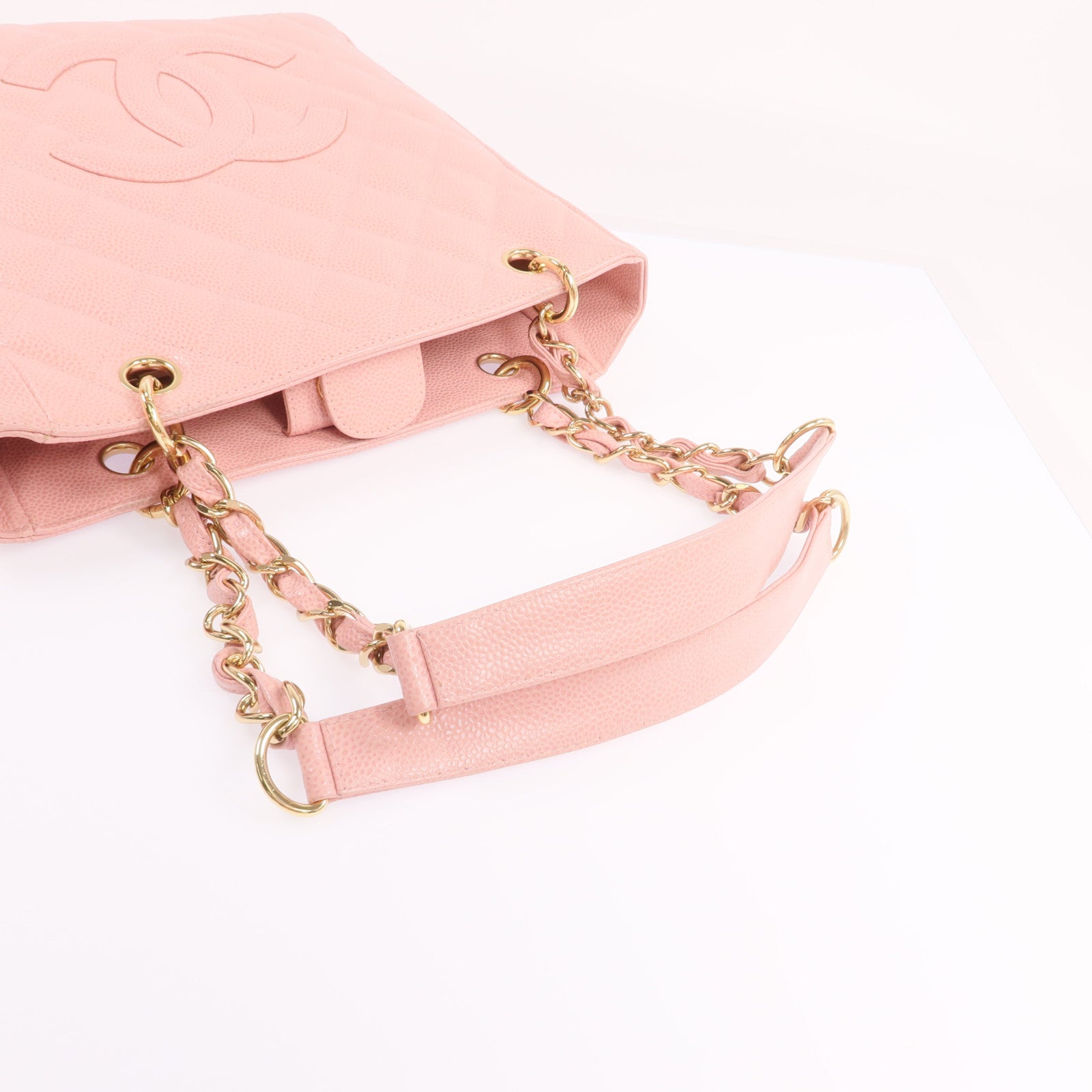 CHANEL PST Petite Shopping Tote Bag金扣鏈帶肩背袋
