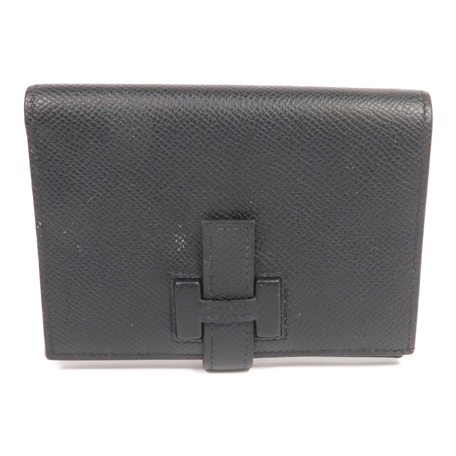 HERMES Epsom皮革New H Passant Compact Wallet銀扣錢包Noir