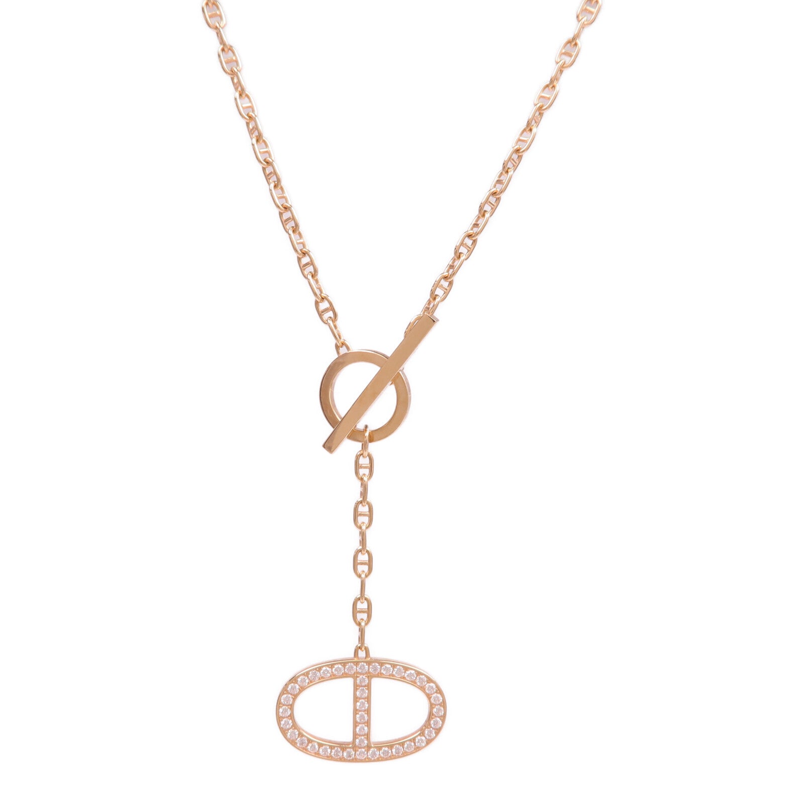 HERMES 18K玫瑰金Chaine d'ancre Contour Pendant鑽石項鍊