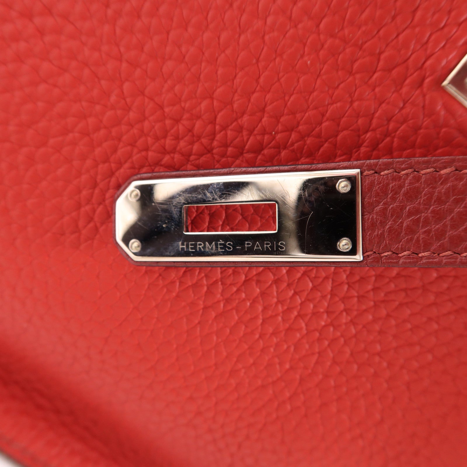 HERMES 【激減優惠】Clemence皮革Jypsiere銀扣肩背袋Rouge H
