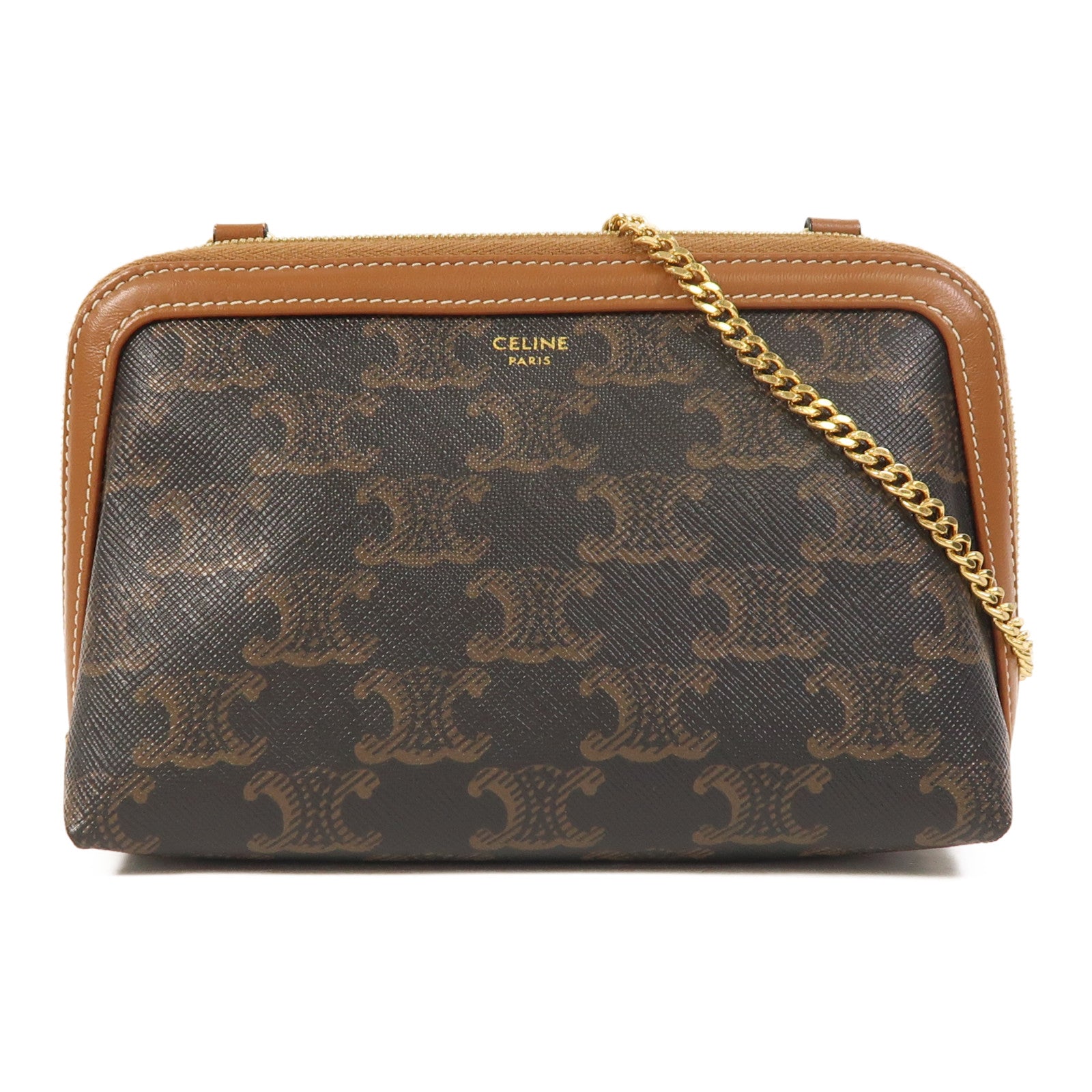 CELINE 塗層帆布Clutch On Chain金扣鏈帶肩背袋