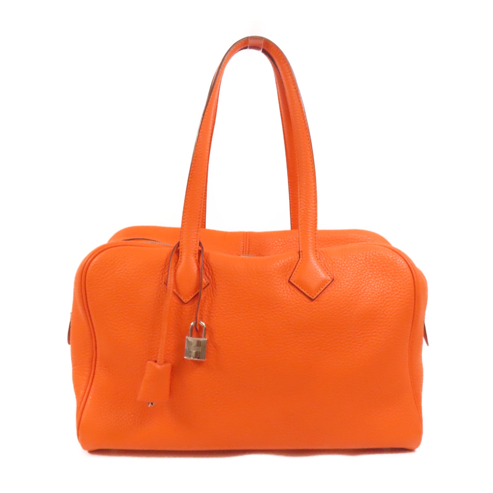 HERMES Evercolor皮革Victoria 35銀扣手挽袋Orange