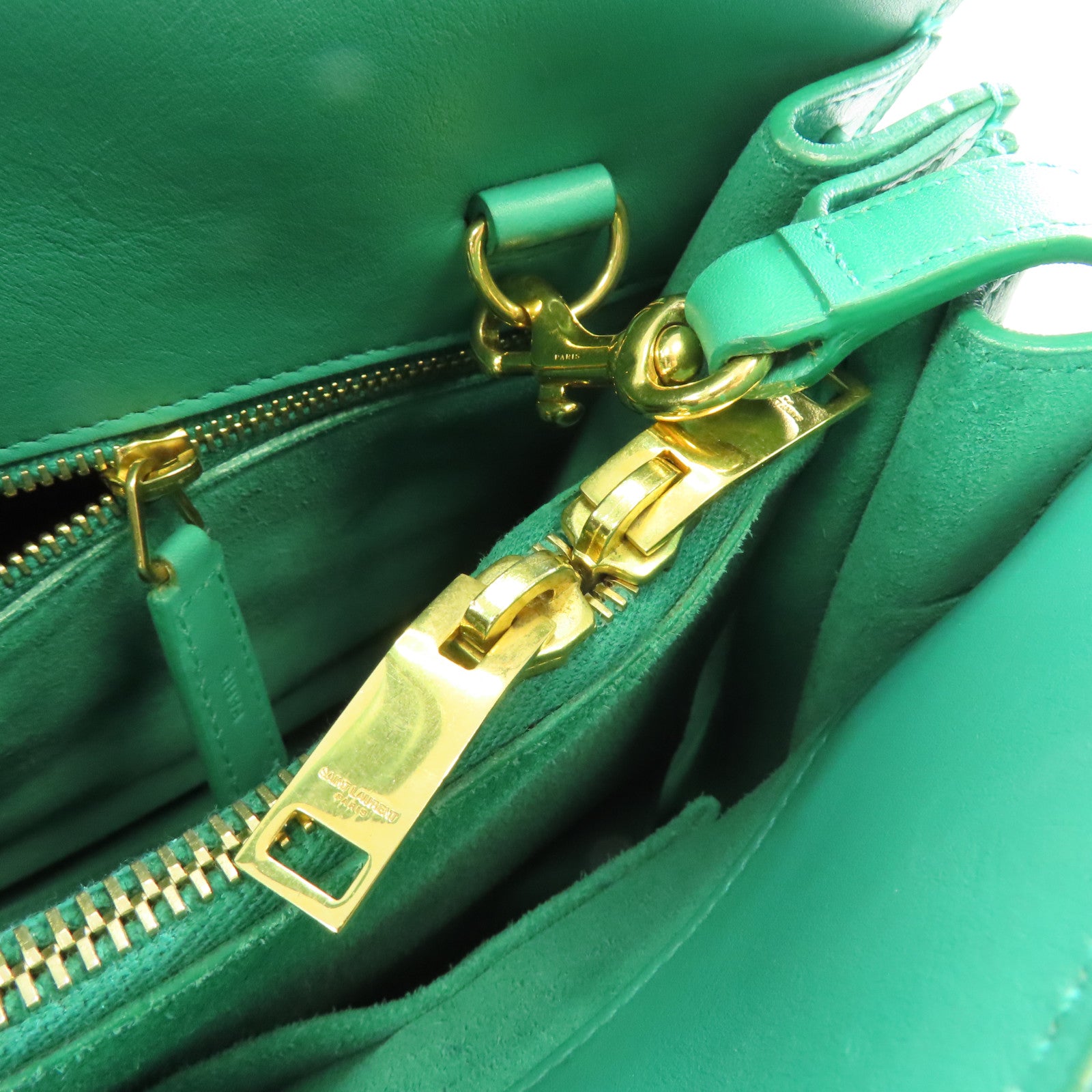 YVES SAINT LAURENT 牛皮皮革Shoulder Bag金扣手挽肩背兩用袋綠色
