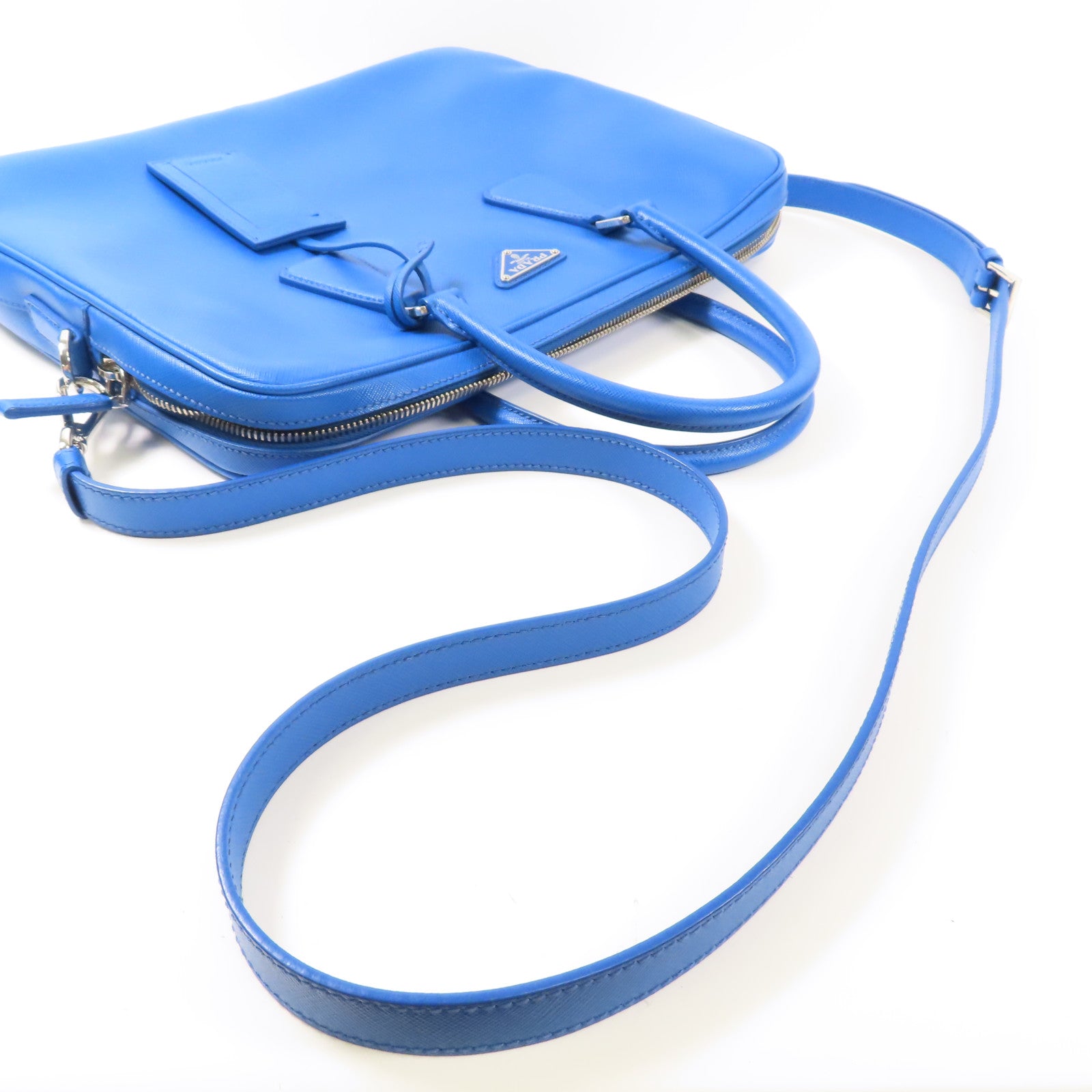 PRADA SHW Business Bag 2Way Shoulder Hand Bag PVC Coated Canvas Blue