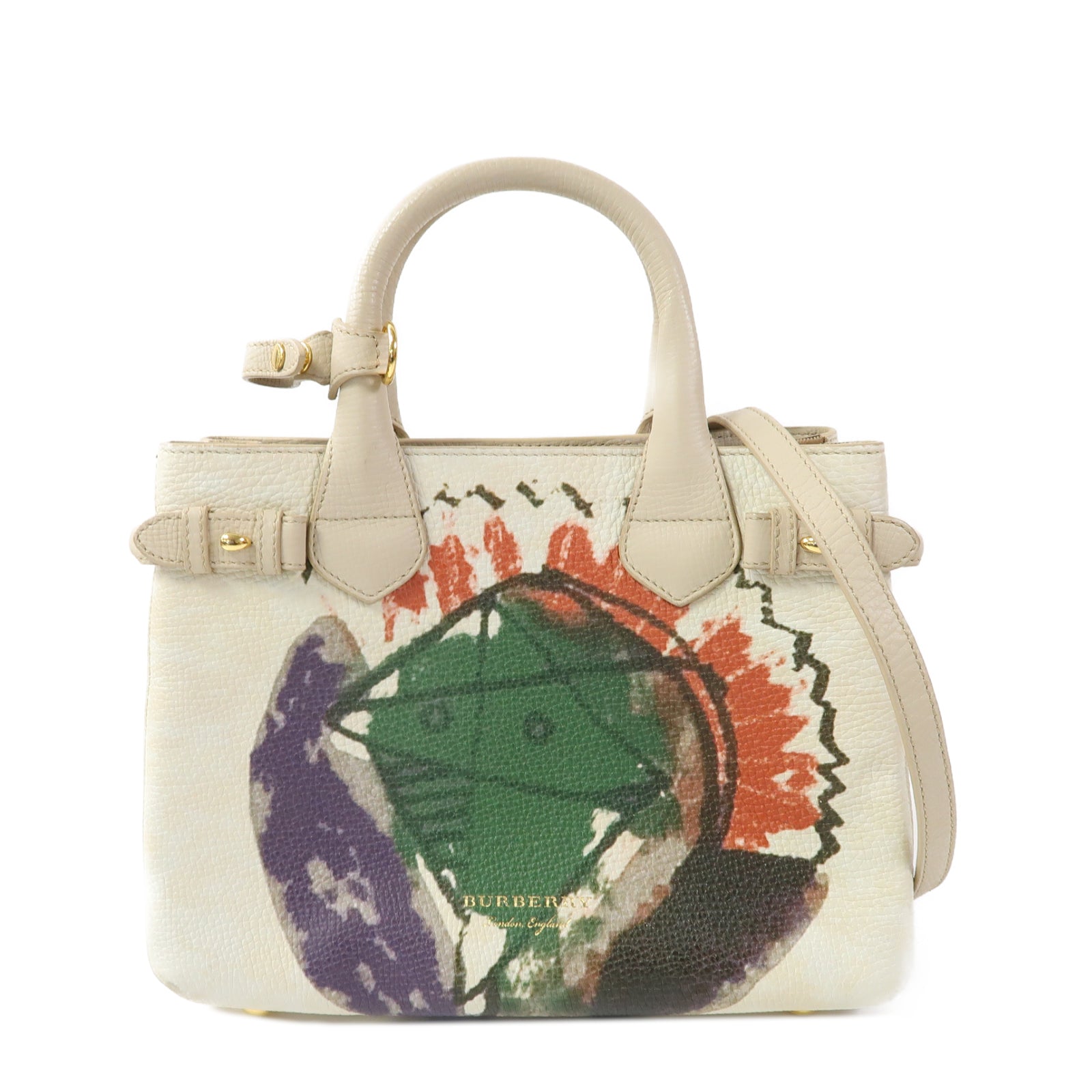 BURBERRY 牛皮皮革Shoulder Bag金扣手挽肩背兩用袋白色