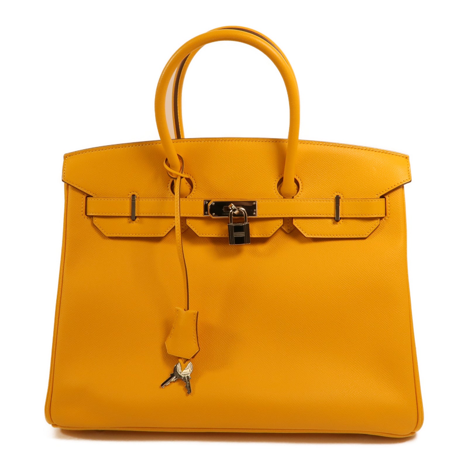 HERMES Epsom皮革Birkin 35銀扣手挽袋Jaune Ambre