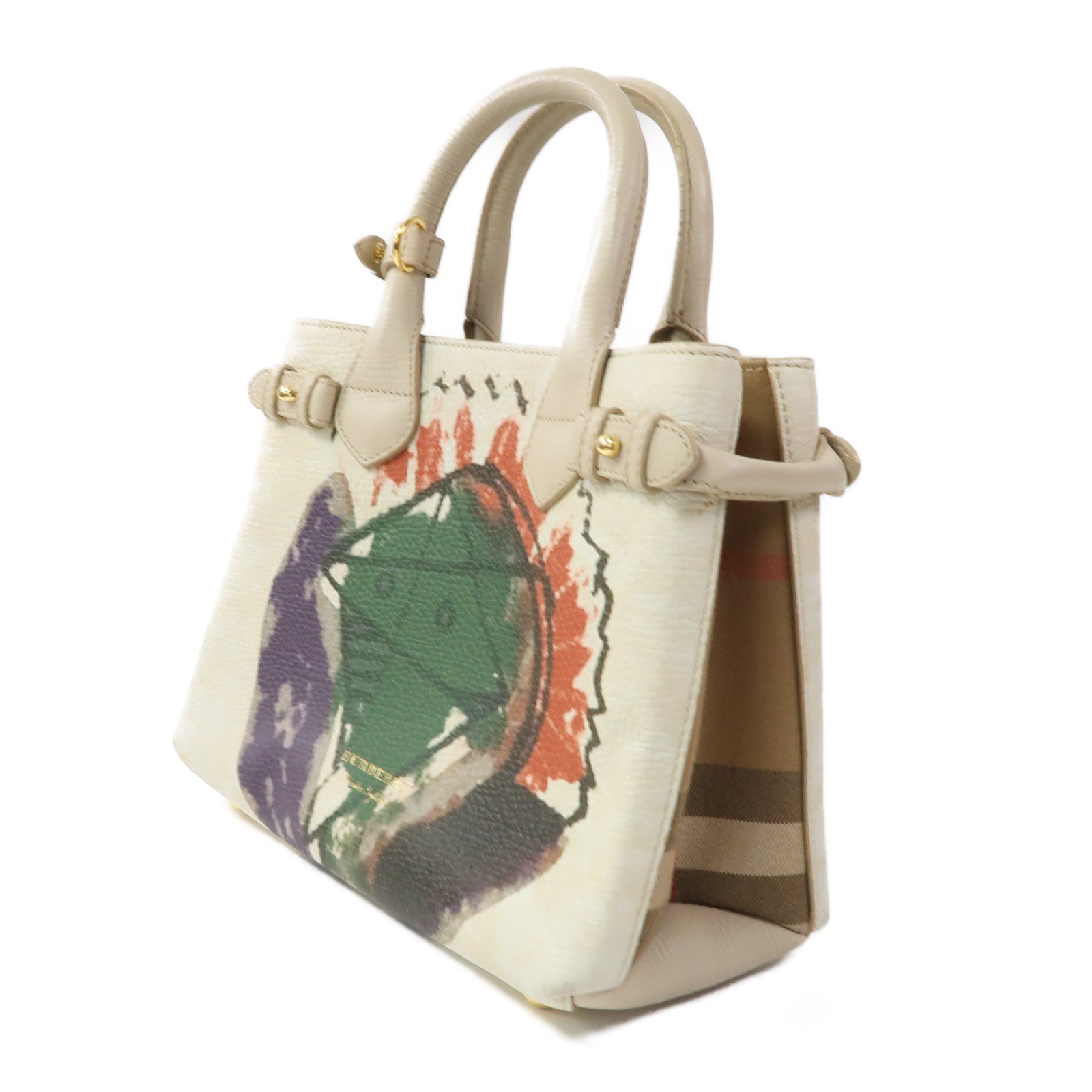 BURBERRY 牛皮皮革Shoulder Bag金扣手挽肩背兩用袋白色