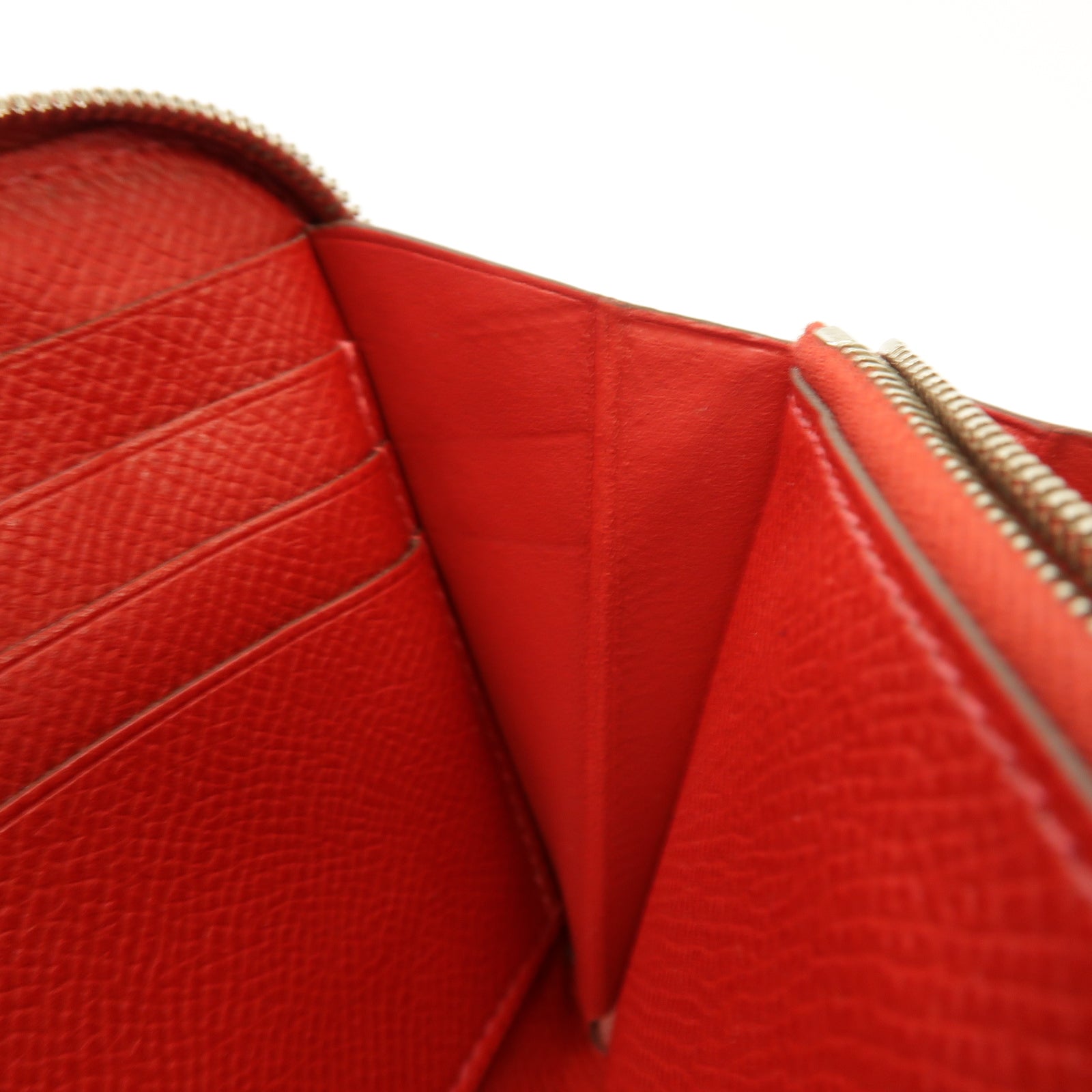 HERMES 【激減優惠】Epsom皮革Zipped Long Wallet銀扣長錢包Rouge Casaque紅色