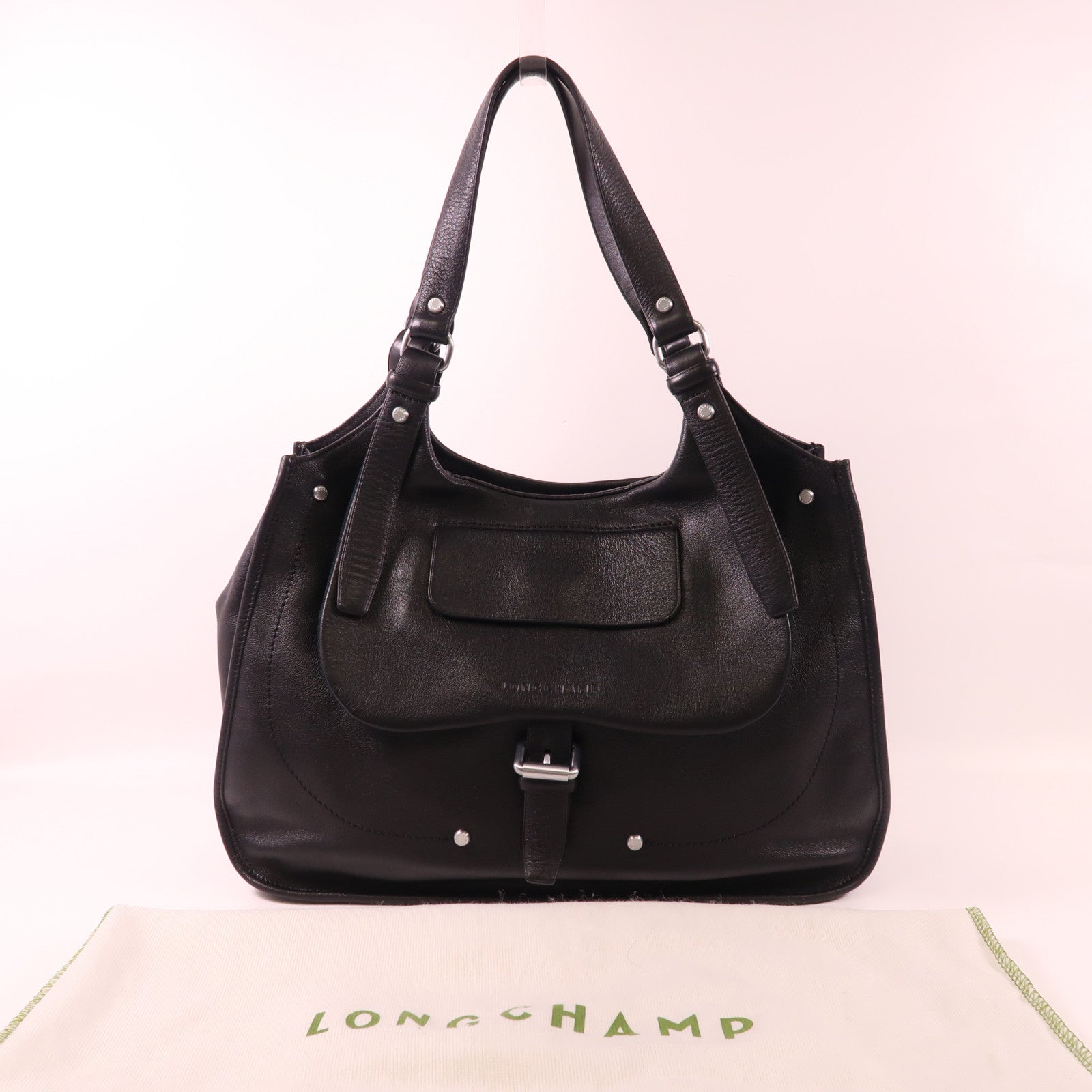 Longchamp 牛皮皮革Shoulder Bag銀扣肩背袋