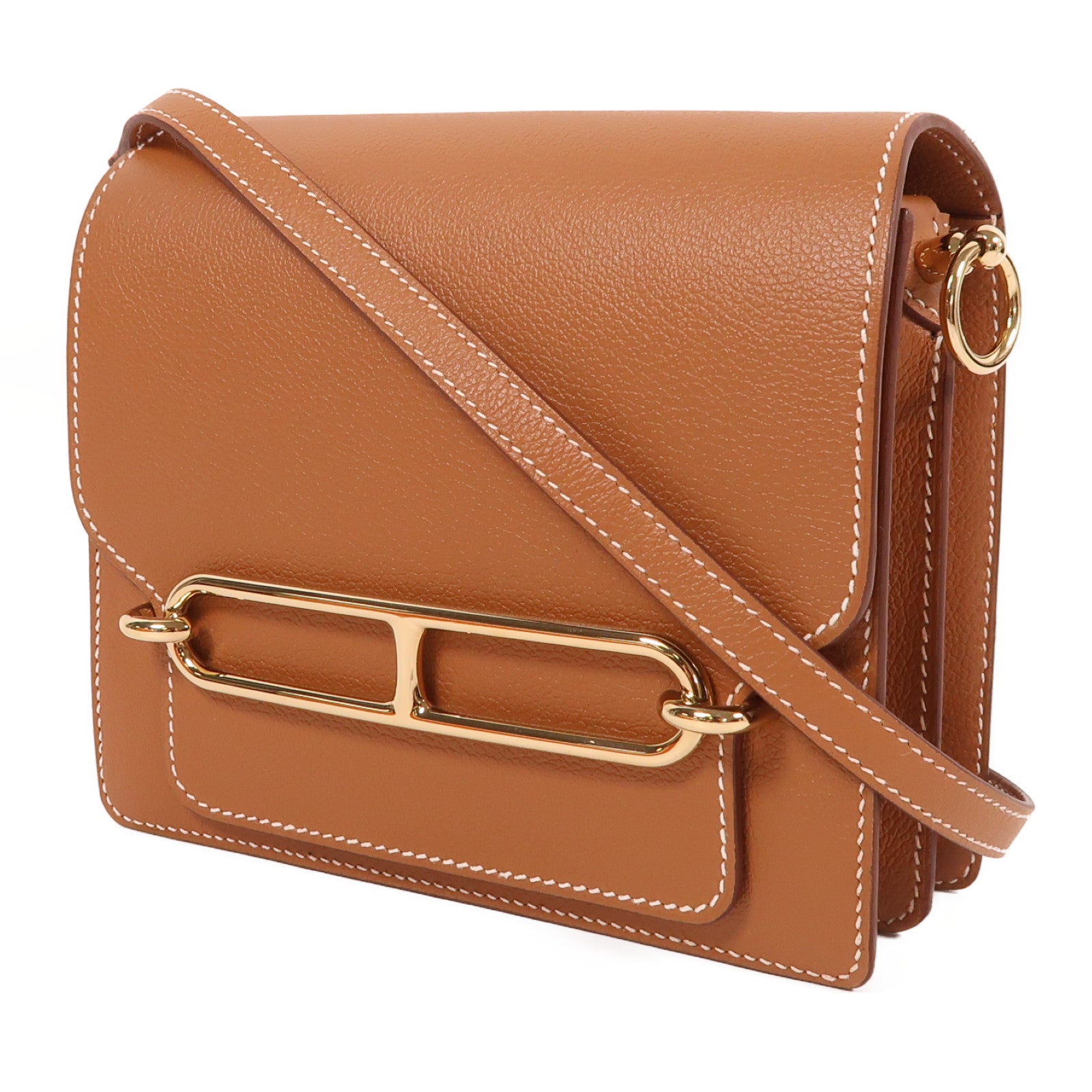 HERMES Evercolor皮革Mini Roulis金扣肩背袋金色
