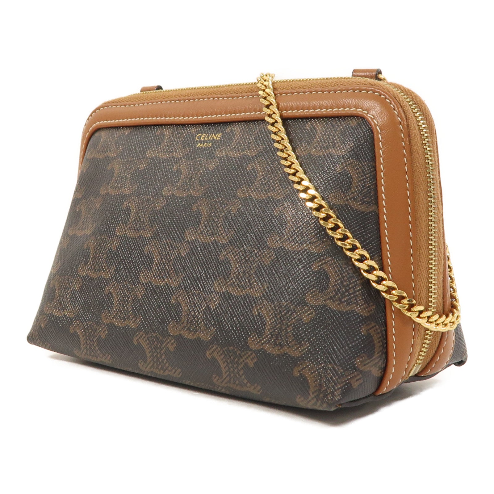 CELINE 塗層帆布Clutch On Chain金扣鏈帶肩背袋