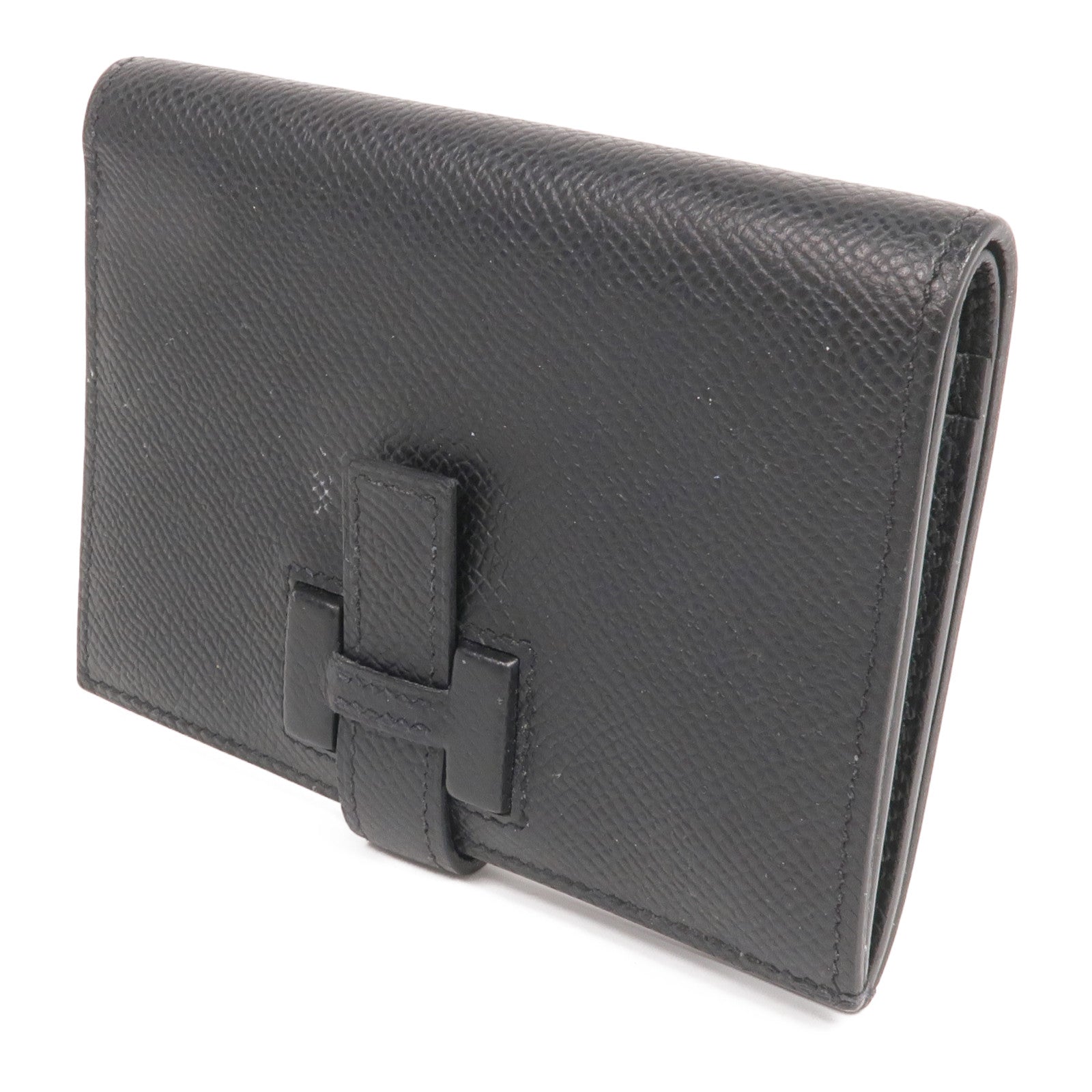 HERMES Epsom皮革New H Passant Compact Wallet銀扣錢包Noir