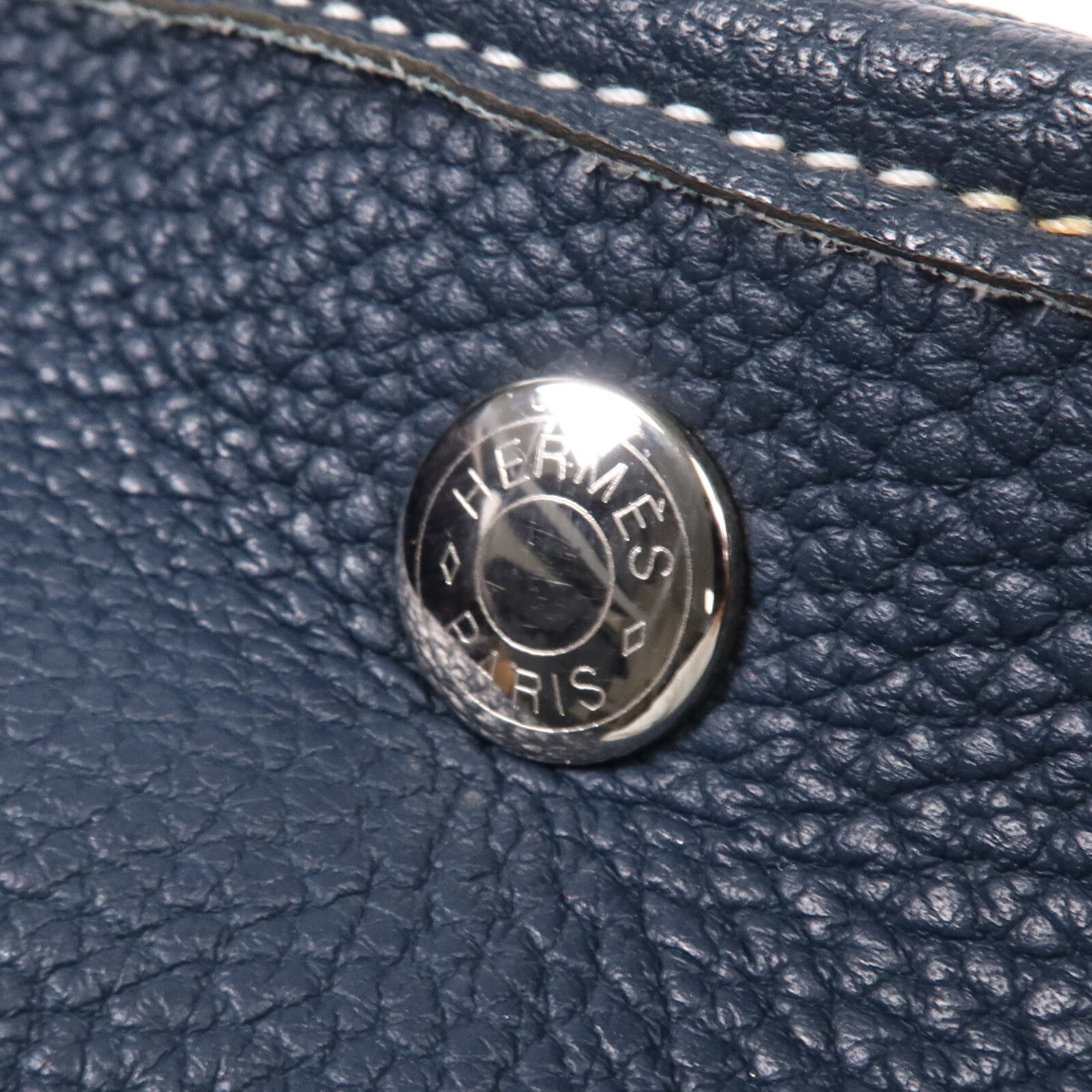 HERMES Negonda皮革Garden Party PM銀扣手挽袋Bleu de Prusse