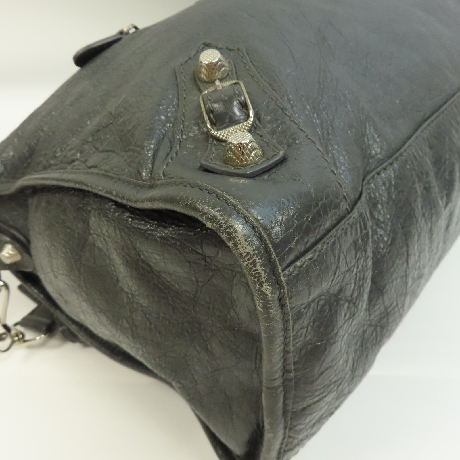 BALENCIAGA 牛皮皮革Giant City Bag銀扣手挽肩背兩用袋灰色