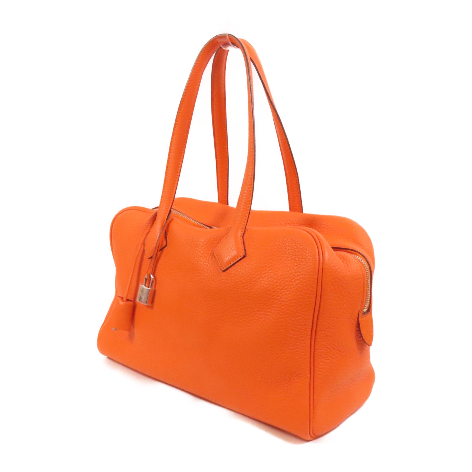 HERMES Evercolor皮革Victoria 35銀扣手挽袋Orange