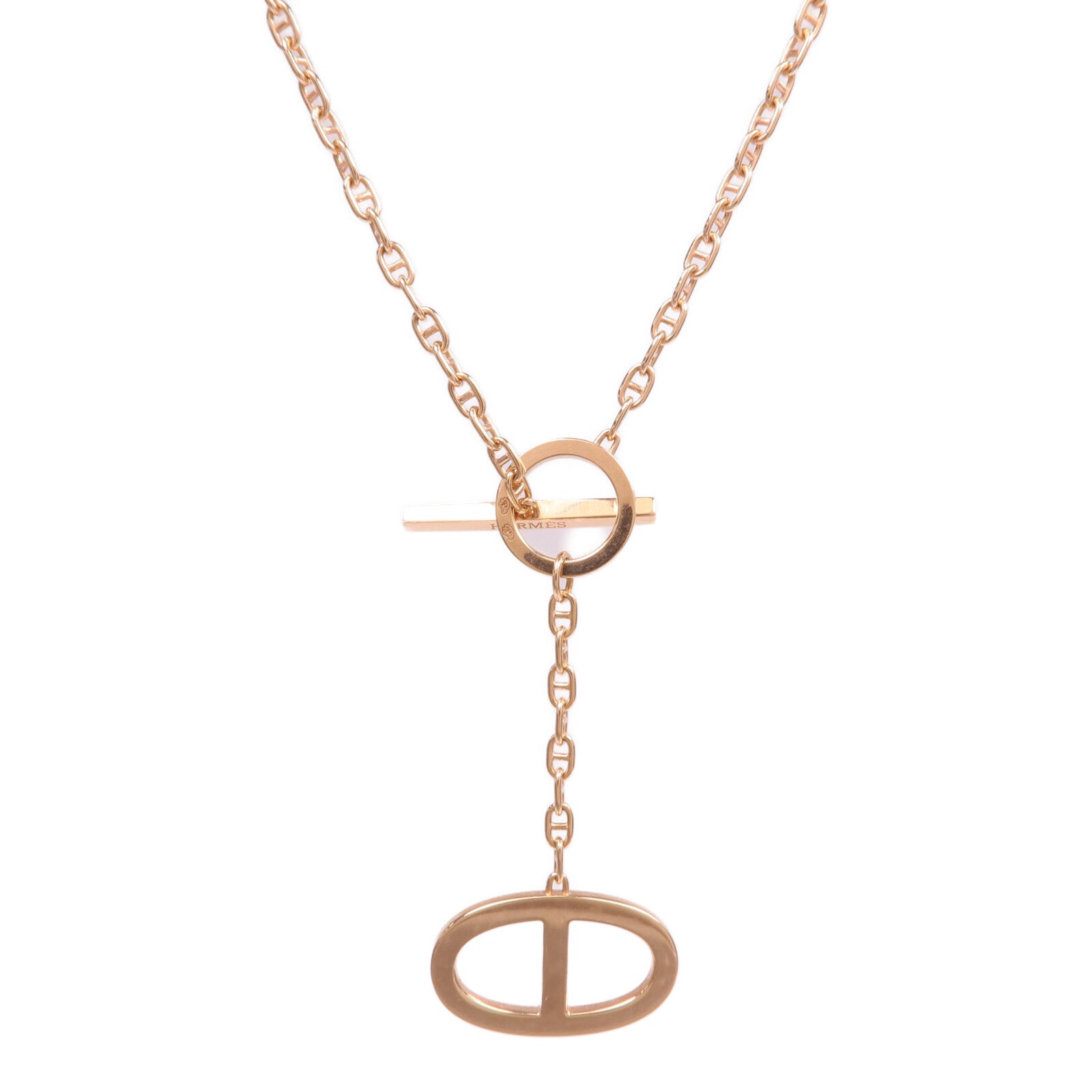 HERMES 18K玫瑰金Chaine d'ancre Contour Pendant鑽石項鍊