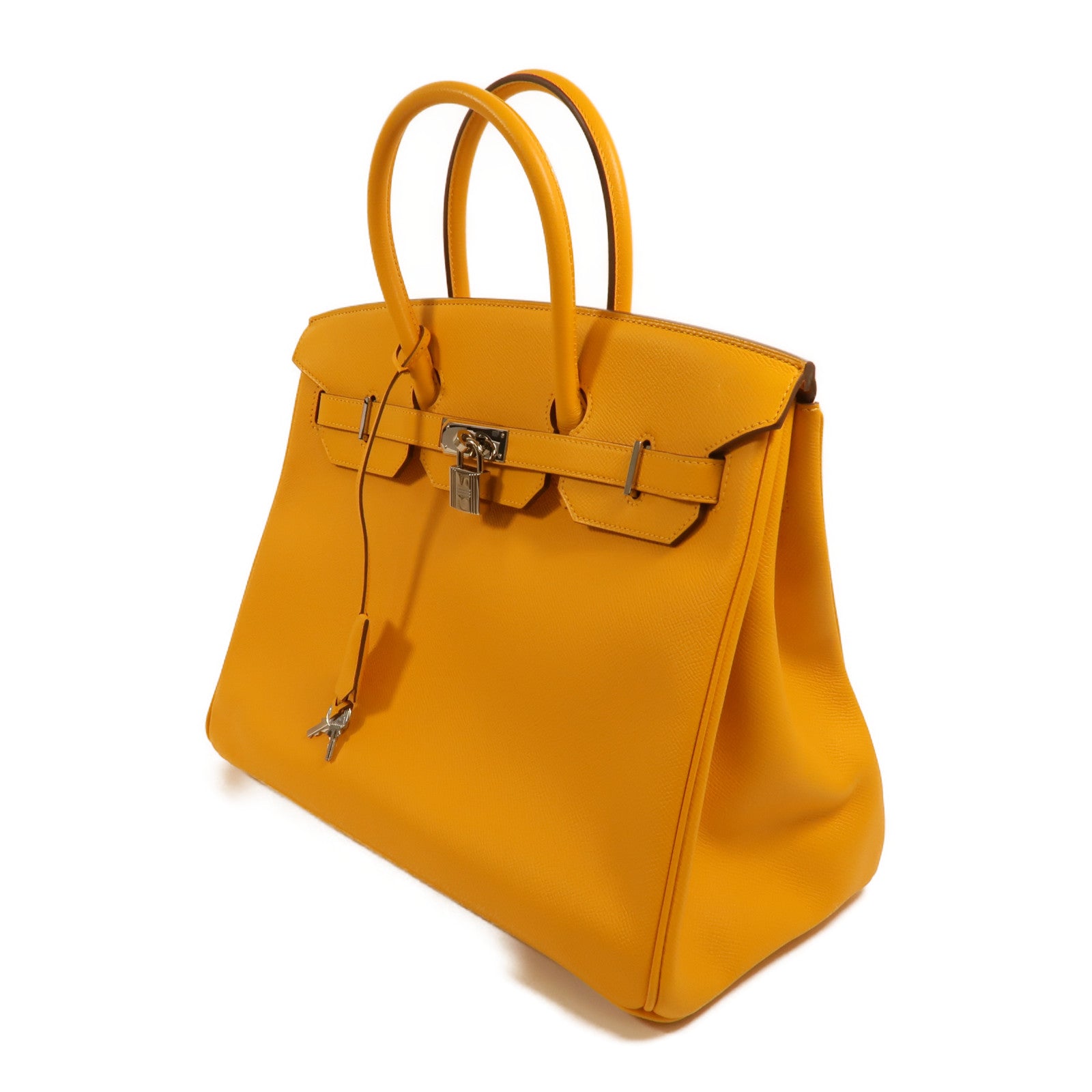 HERMES Epsom皮革Birkin 35銀扣手挽袋Jaune Ambre