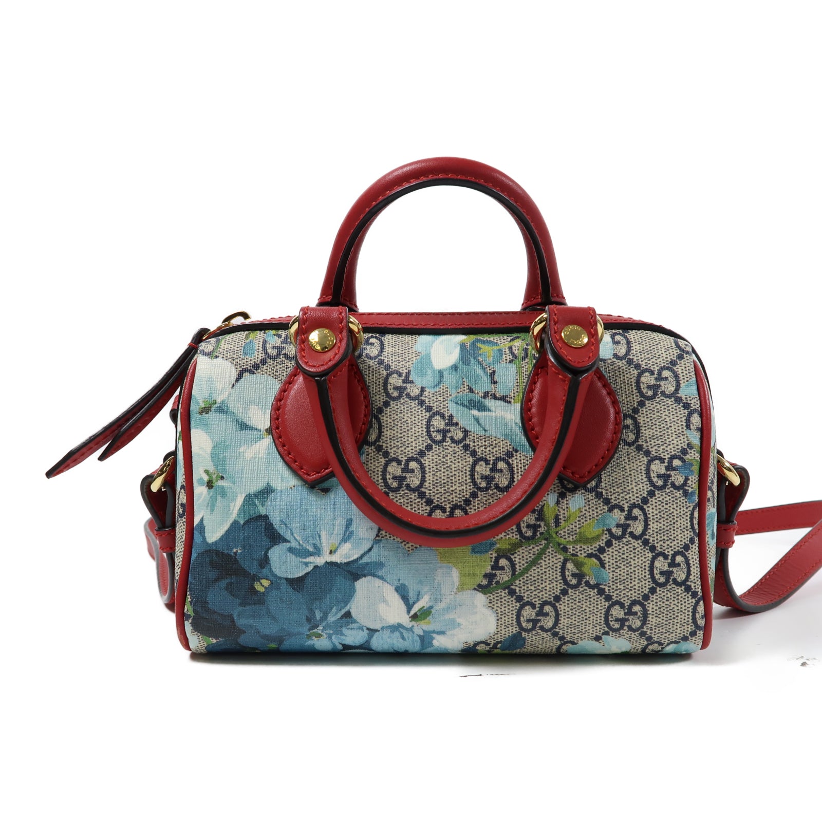 GUCCI 塗層帆布GG Supreme Mini Blooms金扣手挽肩背兩用袋啡色/紅色/藍色