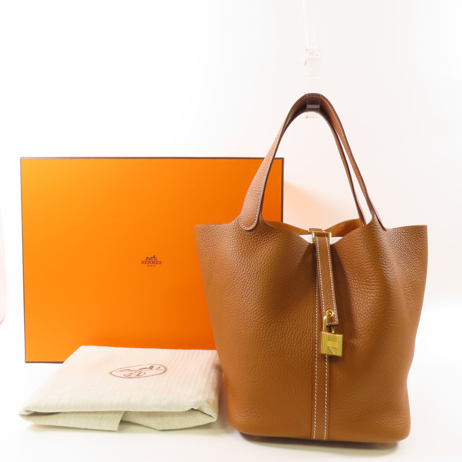 HERMES Clemence皮革Picotin MM金扣手挽袋Gold