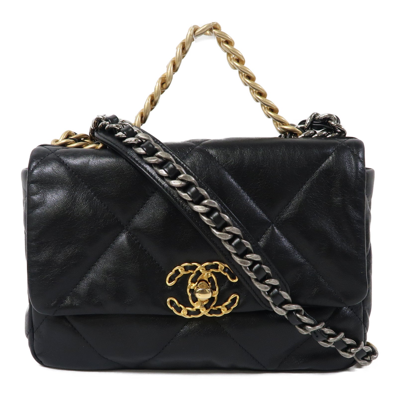 CHANEL 菱格羊皮皮革Chanel 19鏈帶肩背袋黑色