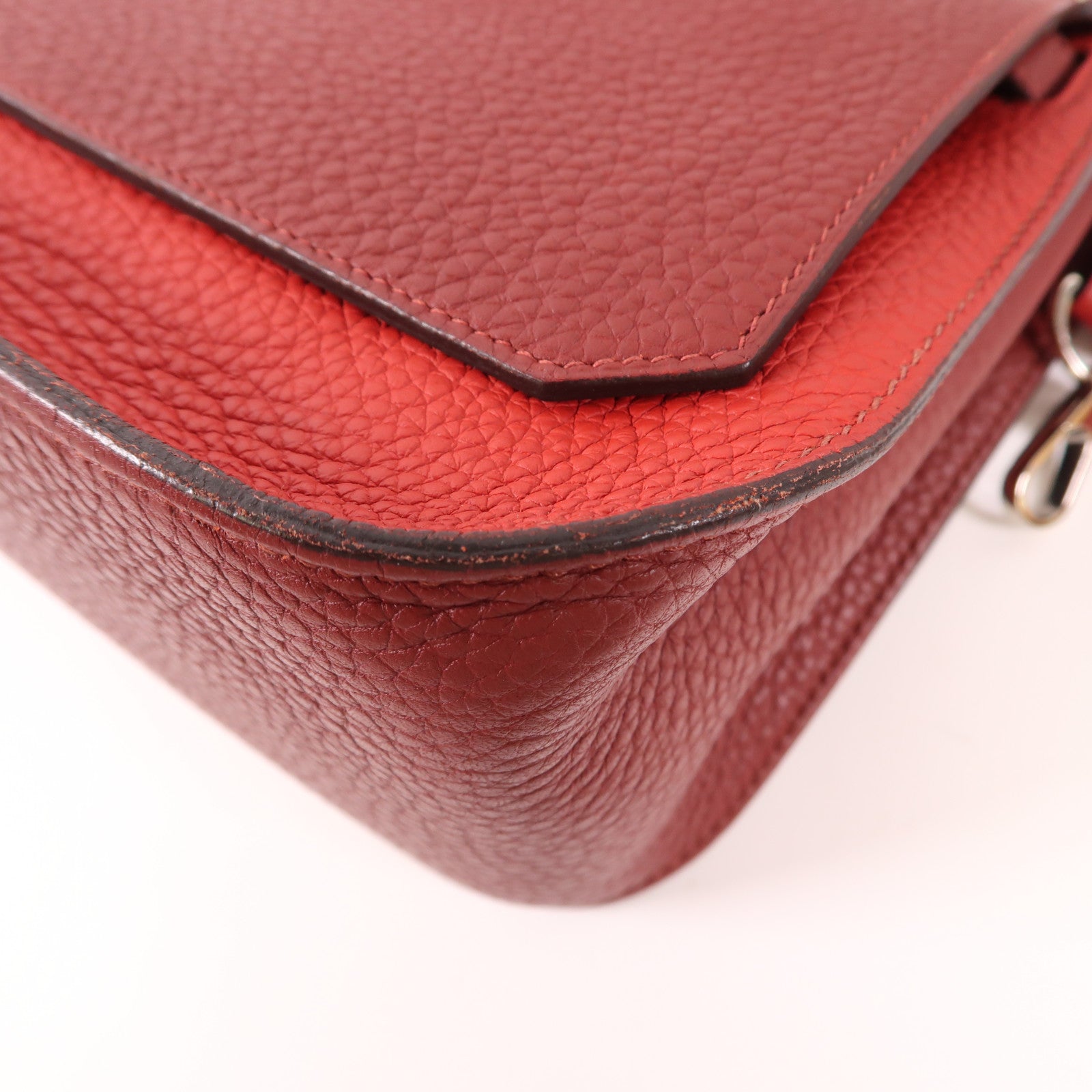 HERMES 【激減優惠】Clemence皮革Jypsiere銀扣肩背袋Rouge H