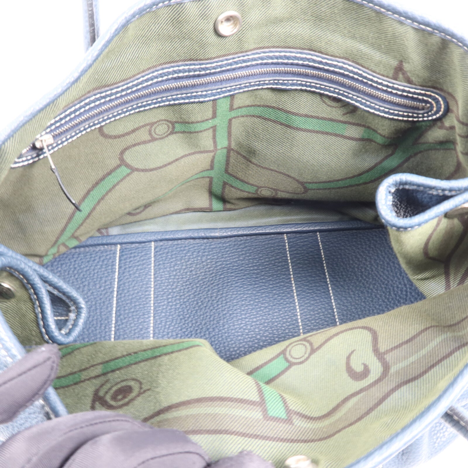 HERMES Negonda皮革Garden Party PM銀扣手挽袋Bleu de Prusse