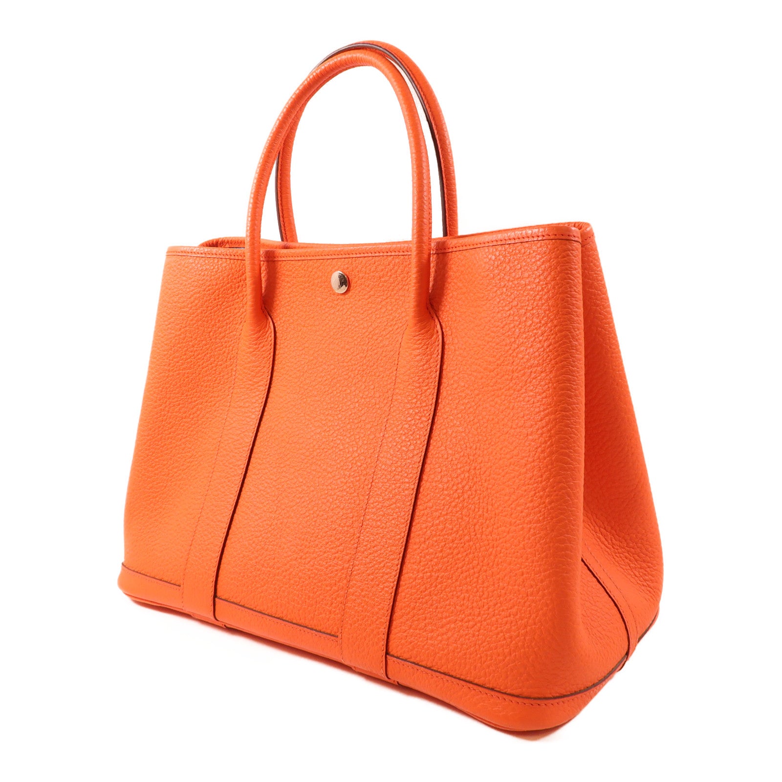 HERMES Negonda皮革Garden Party PM銀扣手挽袋Orange/橙色