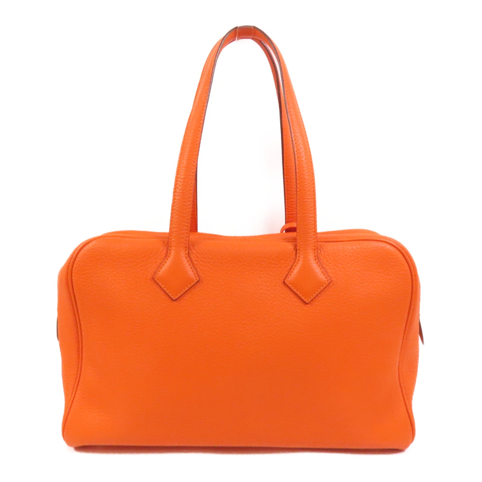 HERMES Evercolor皮革Victoria 35銀扣手挽袋Orange