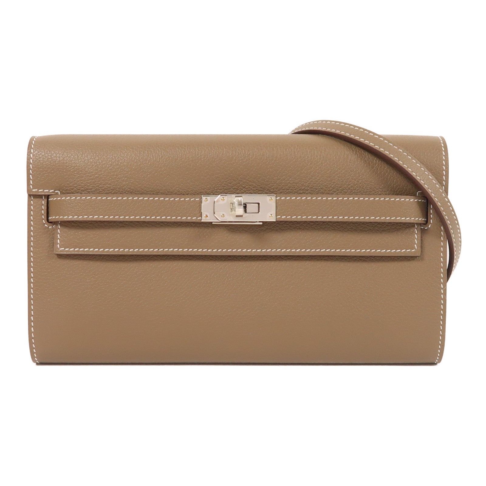 HERMES Evercolor皮革Kelly To Go銀扣肩背袋18 Etoupe