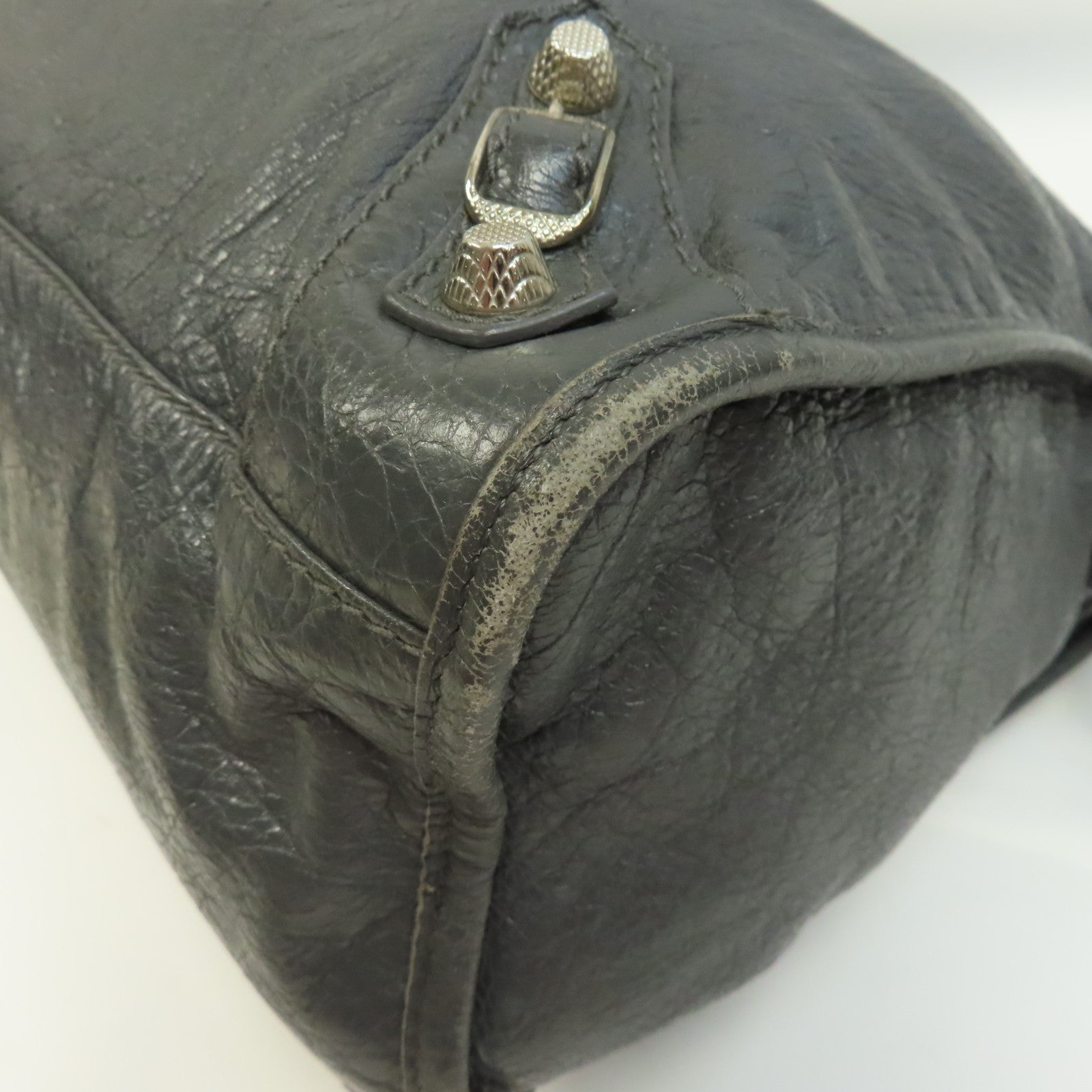 BALENCIAGA 牛皮皮革Giant City Bag銀扣手挽肩背兩用袋灰色
