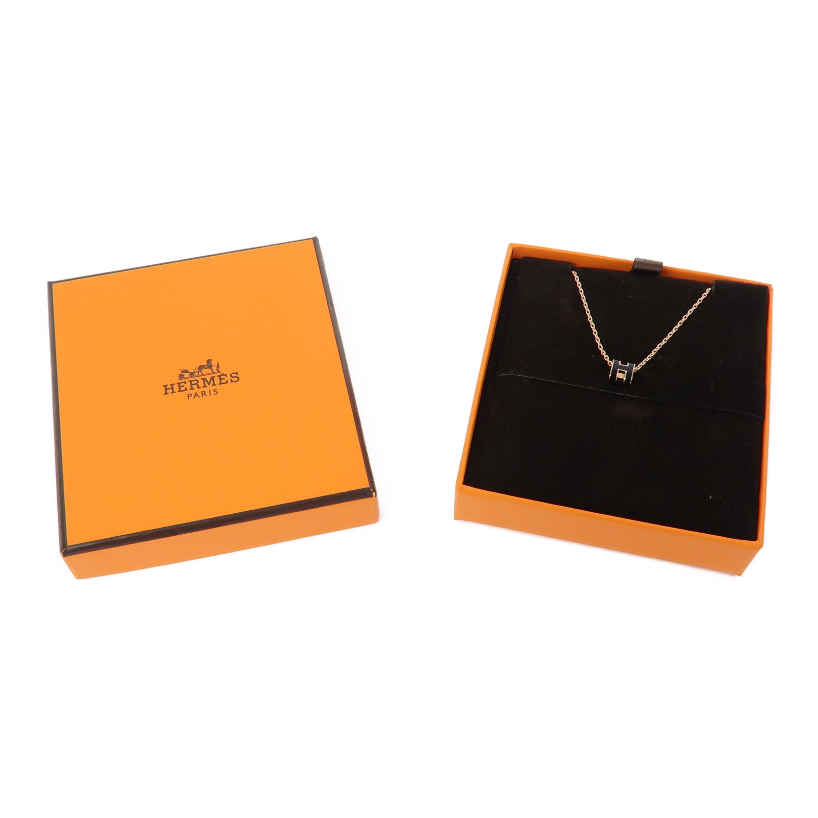 HERMES 金屬Mini Pop H Pendant金扣項鍊黑色/金色