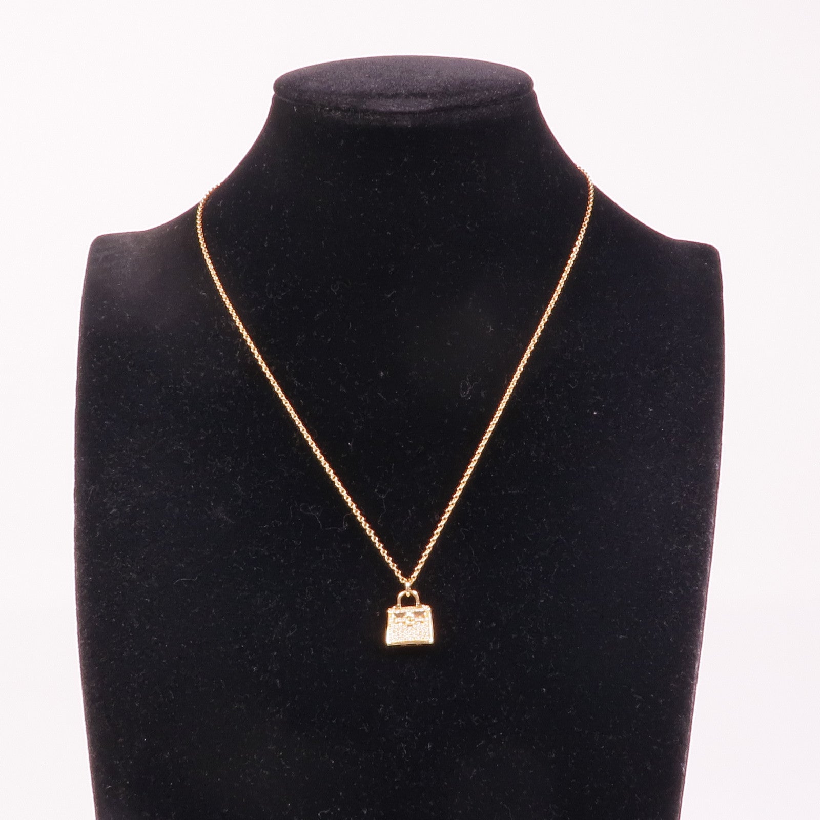 HERMES Kelly Pendant Necklace Diamond 18K Pink Gold