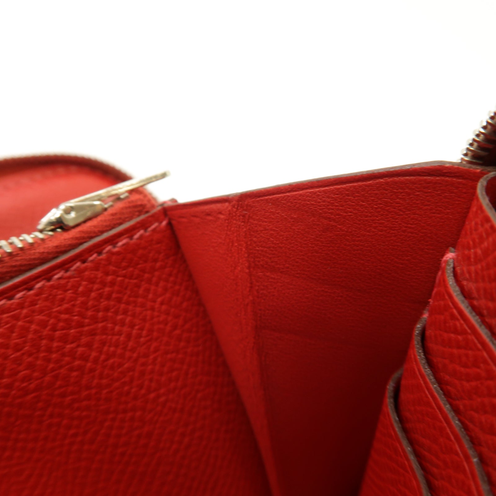 HERMES 【激減優惠】Epsom皮革Zipped Long Wallet銀扣長錢包Rouge Casaque紅色