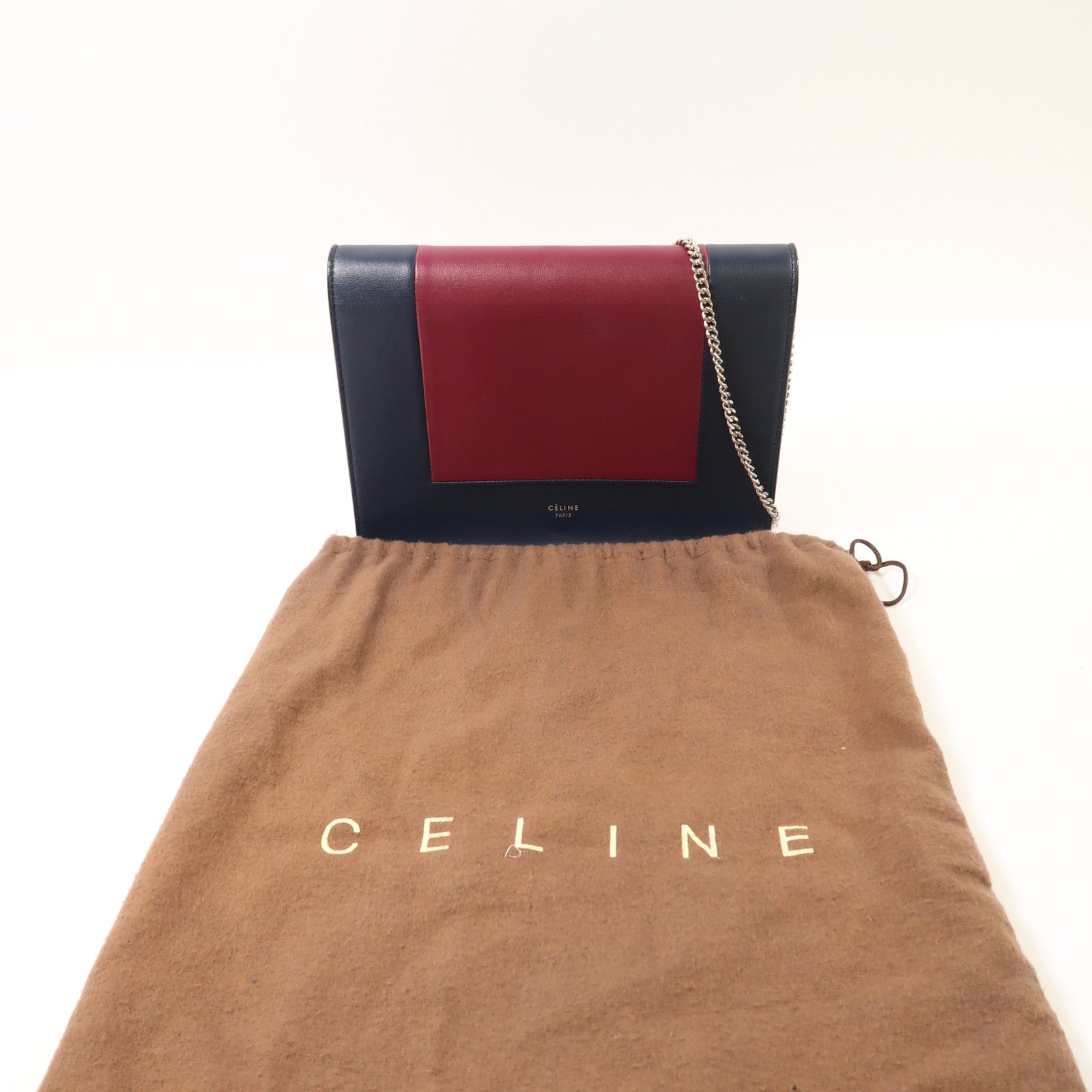 CELINE 【激減優惠】羊皮皮革Frame Wallet On Strap銀扣鏈帶肩背袋