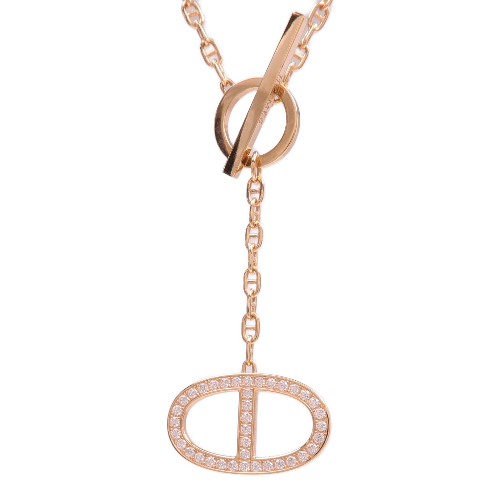 HERMES 18K玫瑰金Chaine d'ancre Contour Pendant鑽石項鍊